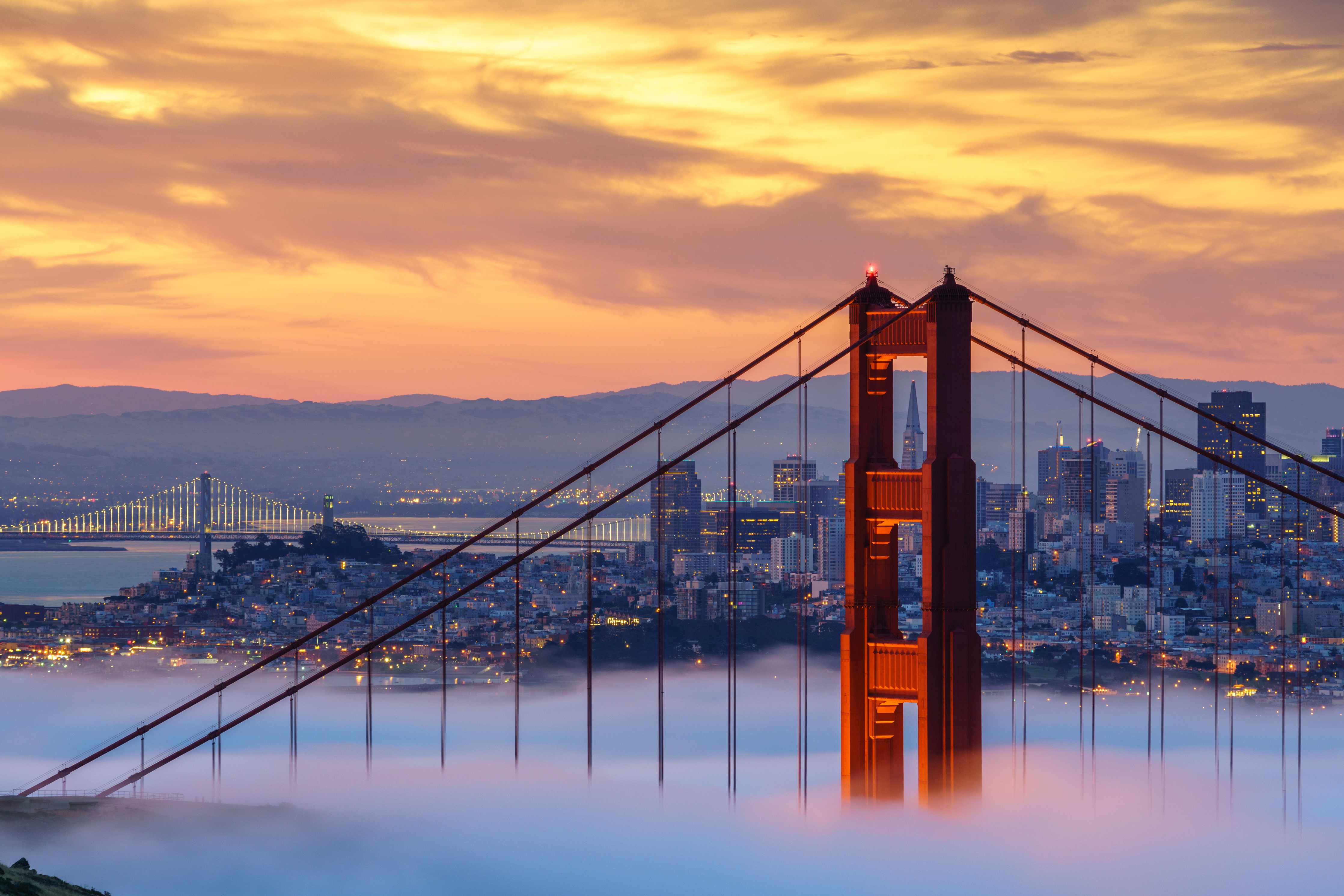 Wandverkleidung außen-Tiefer Nebel an der Golden Gate Bridge am Morgen