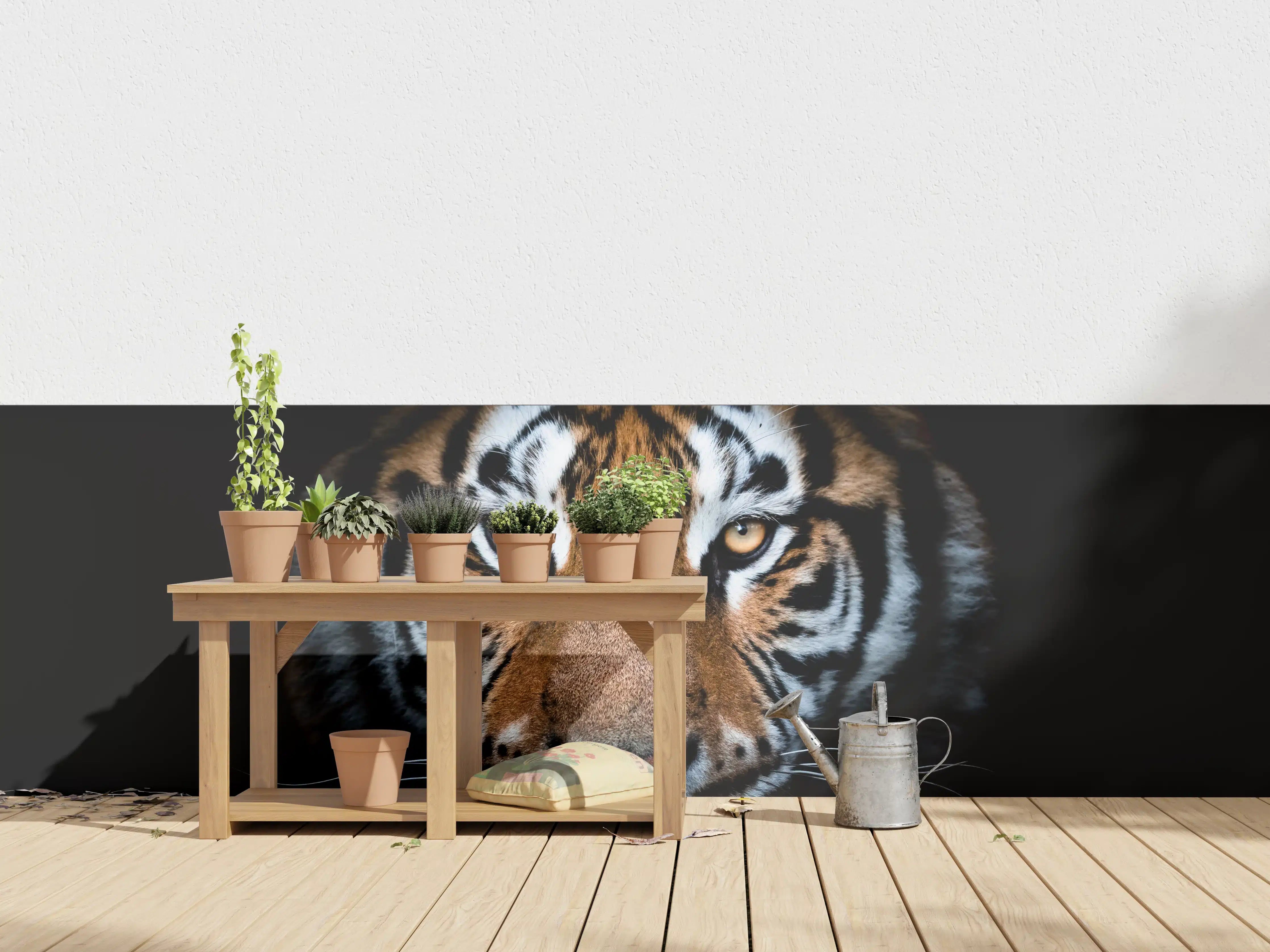 Wandverkleidung außen - Tiger-Portrait Schwarzer Hintergrund