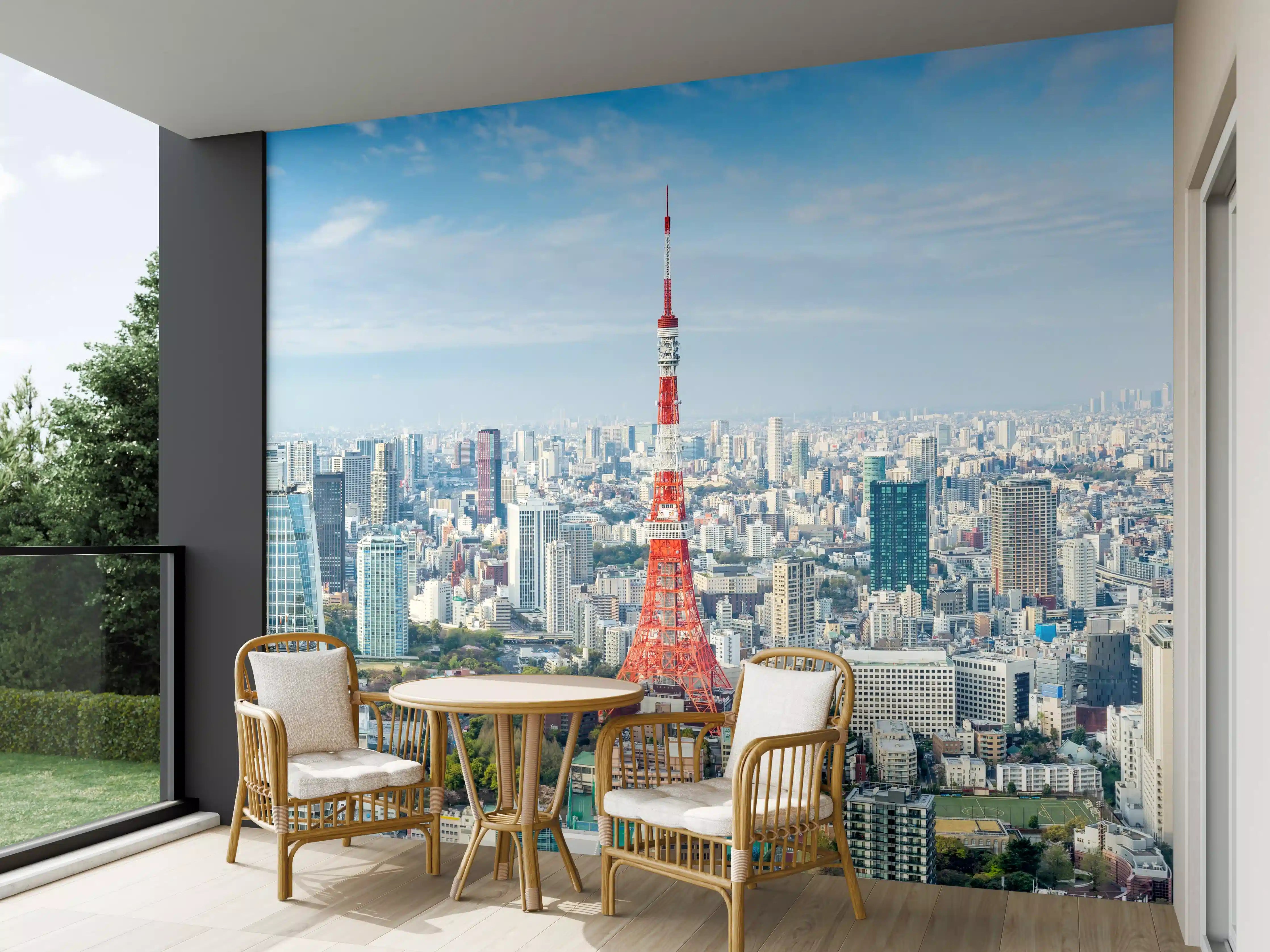 Wandverkleidung außen - Tokio Skyline Rot-Blau