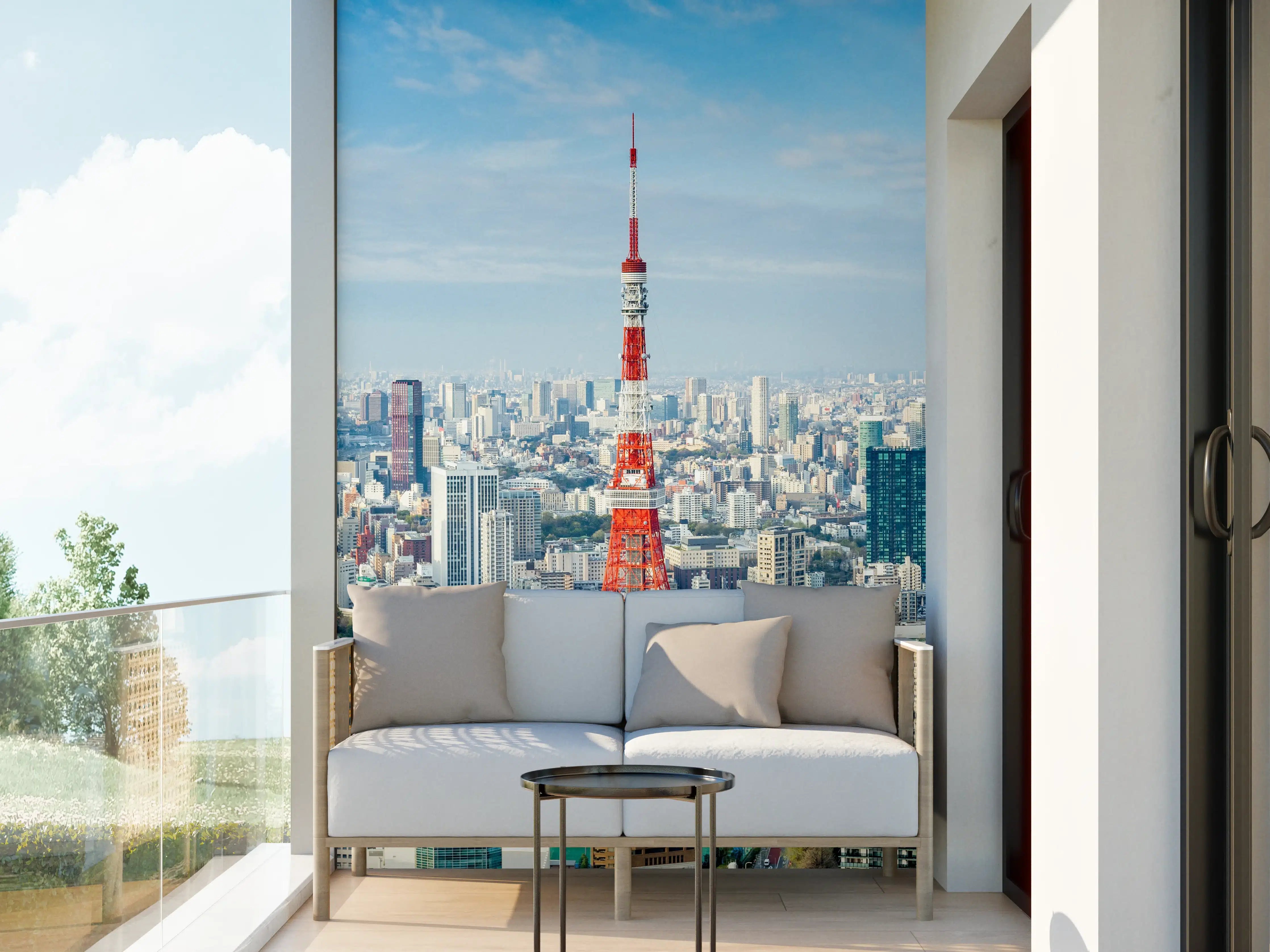 Wandverkleidung außen - Tokio Skyline Rot-Blau