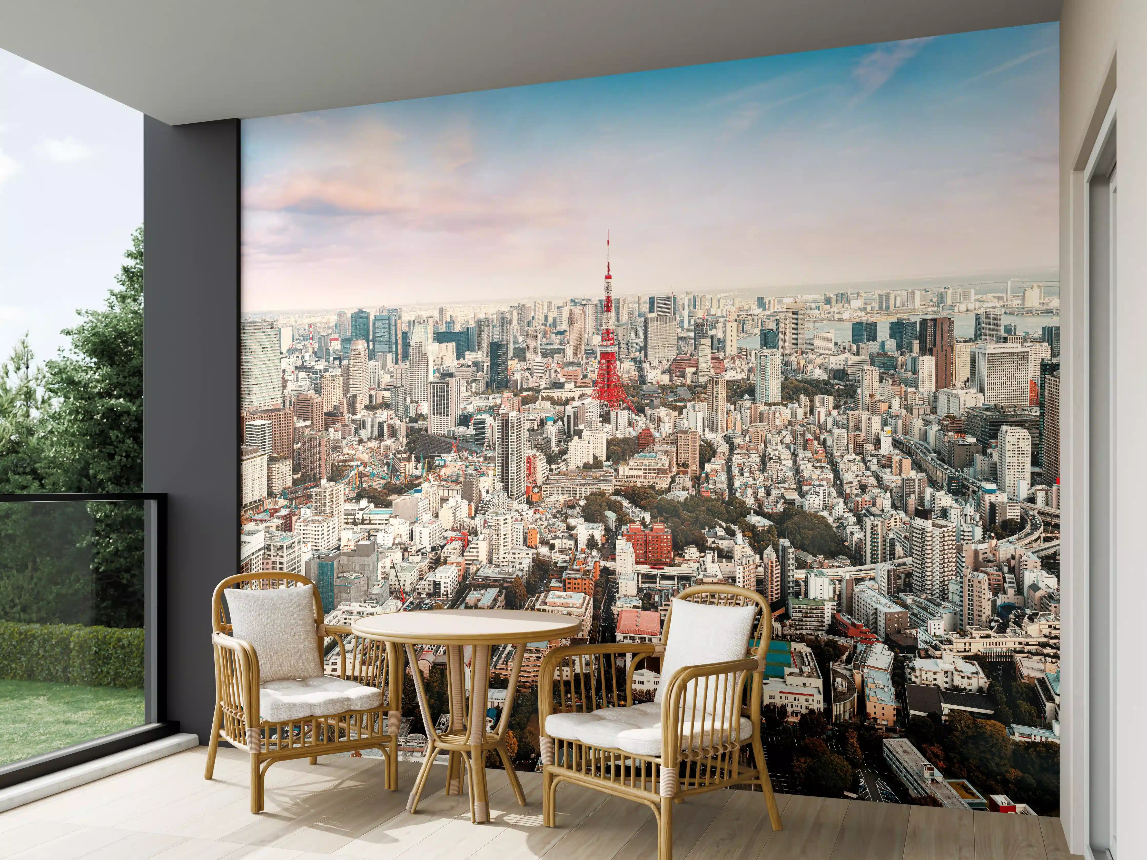 Wandverkleidung außen - Tokyo Skyline mit Tokyo Tower bei Sonnenuntergang