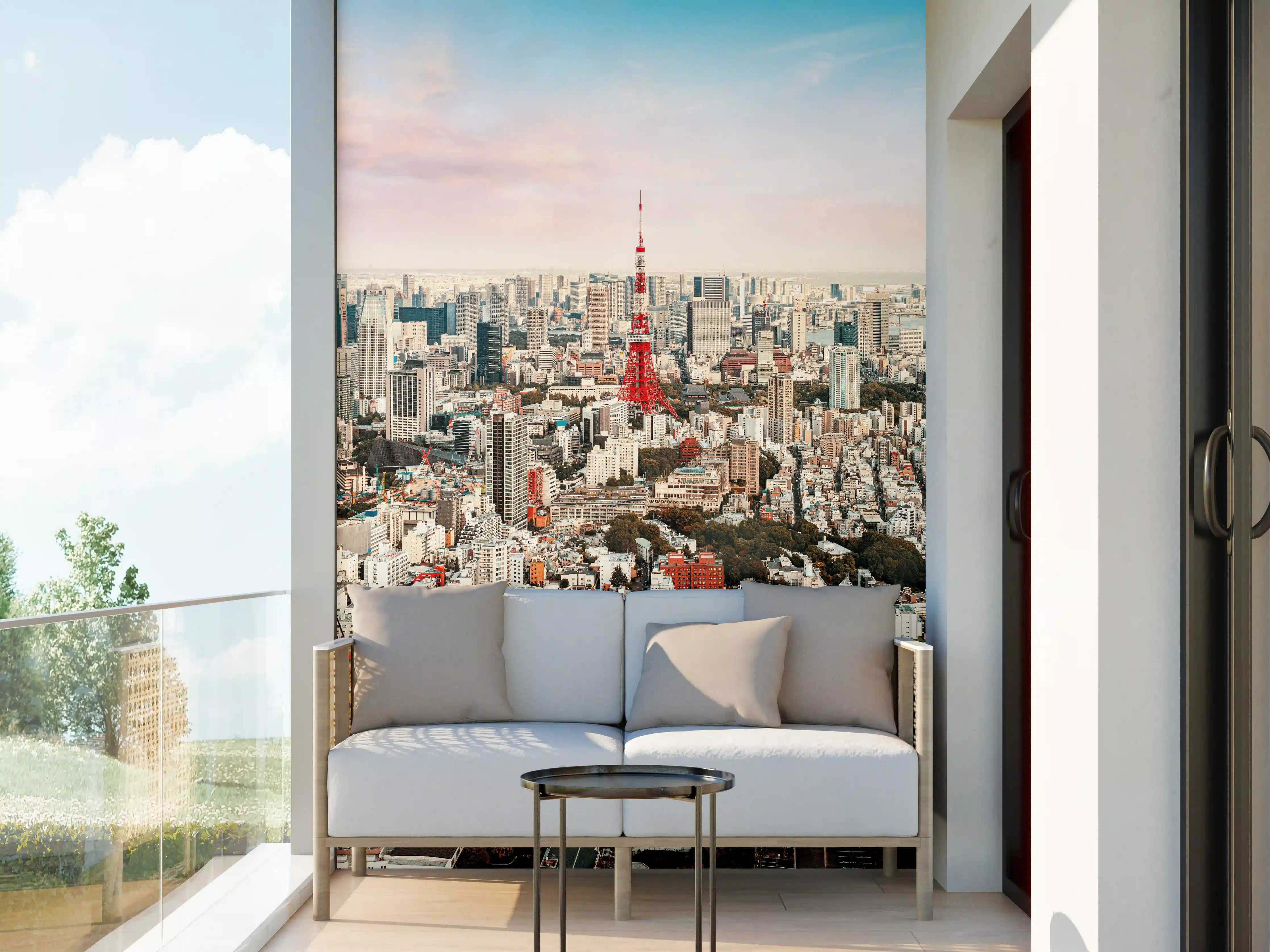 Wandverkleidung außen - Tokyo Skyline mit Tokyo Tower bei Sonnenuntergang