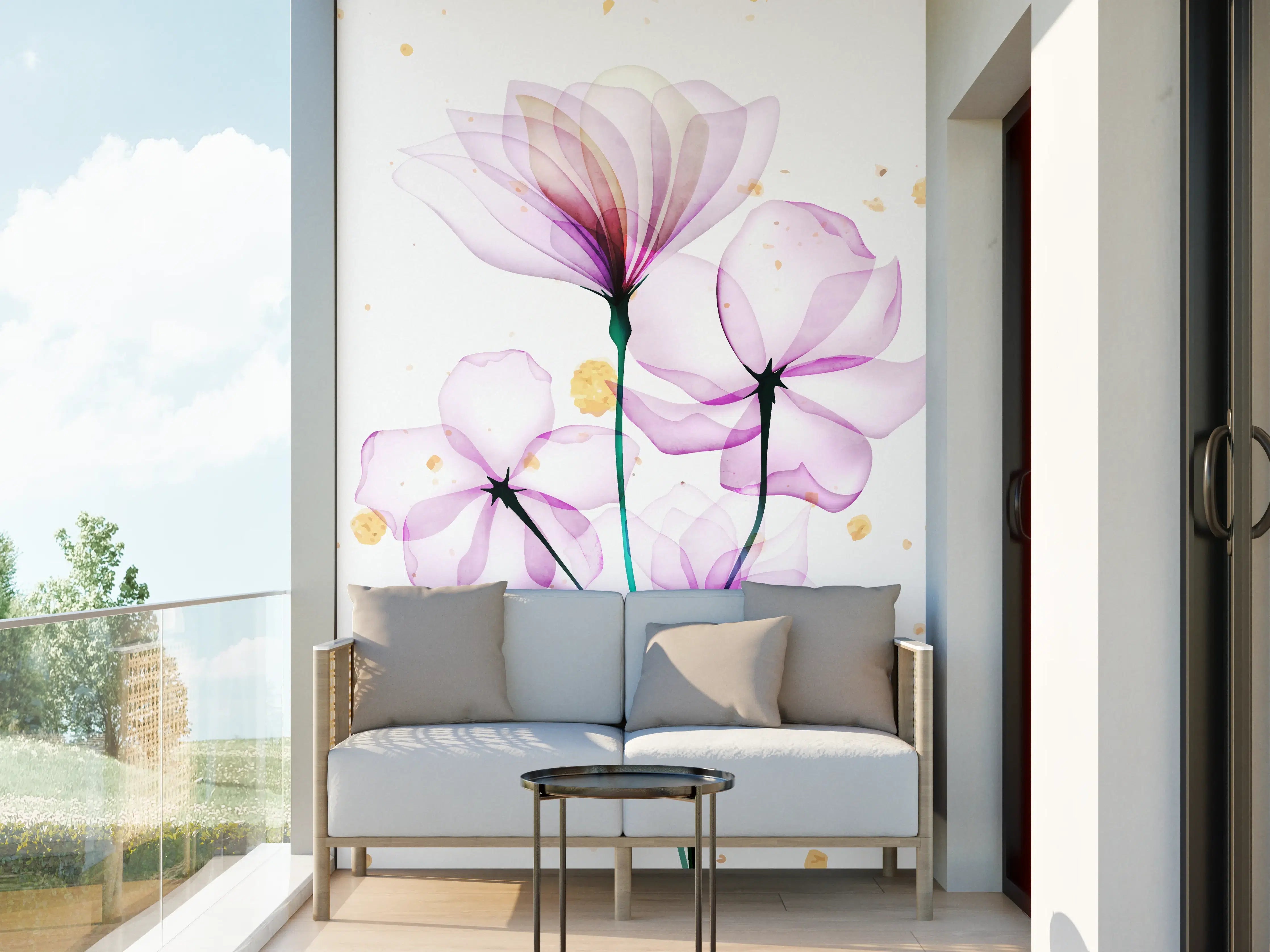 Wandverkleidung außen - Transluzente Blüten Aquarell-Effekt