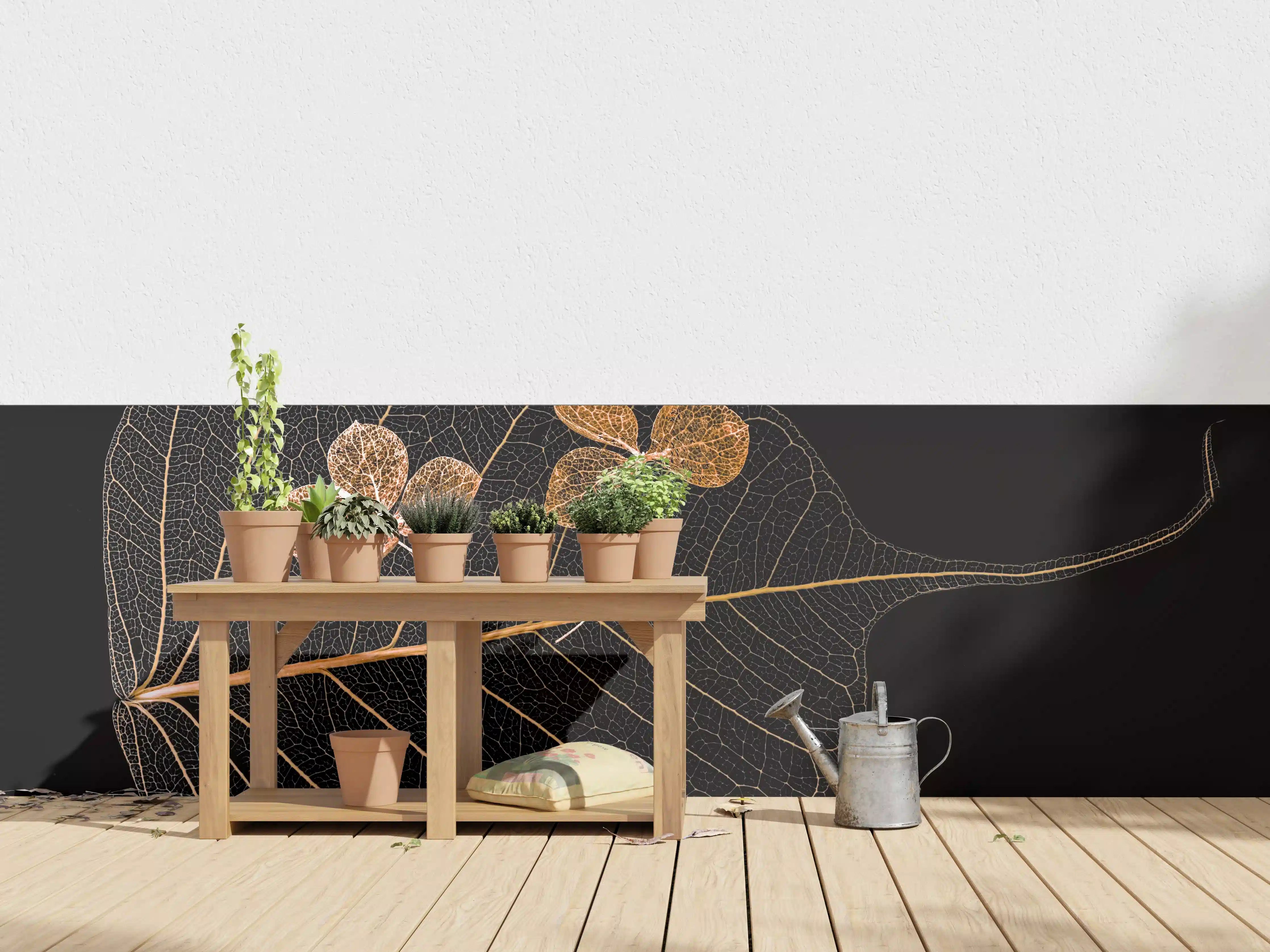 Wandverkleidung außen - Transparente Blätter mit Gold-Akzenten