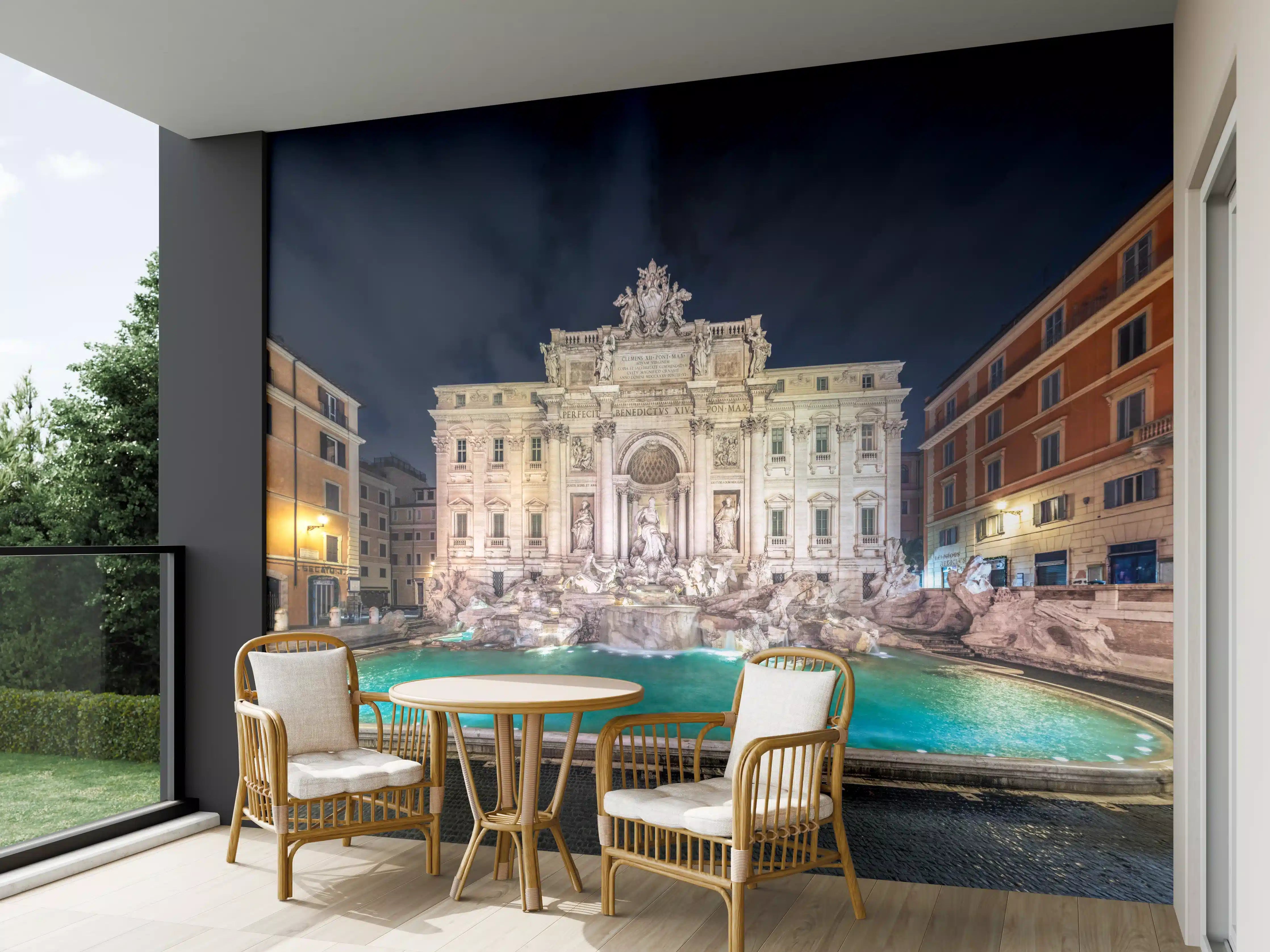 Wandverkleidung außen - Trevi-Brunnen Nacht Türkis-Beige