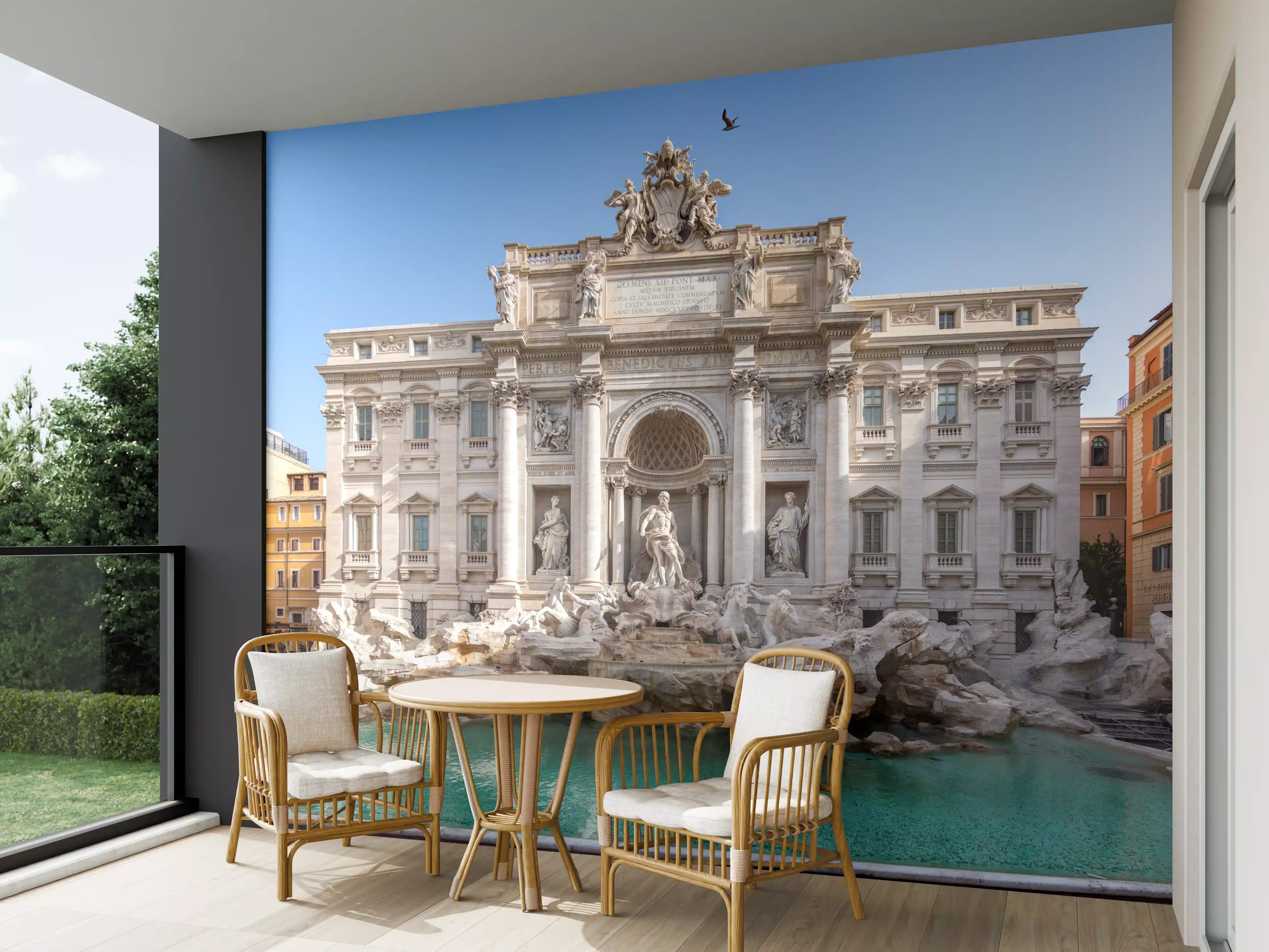 Wandverkleidung außen - Trevi-Brunnen am Morgen in Rom