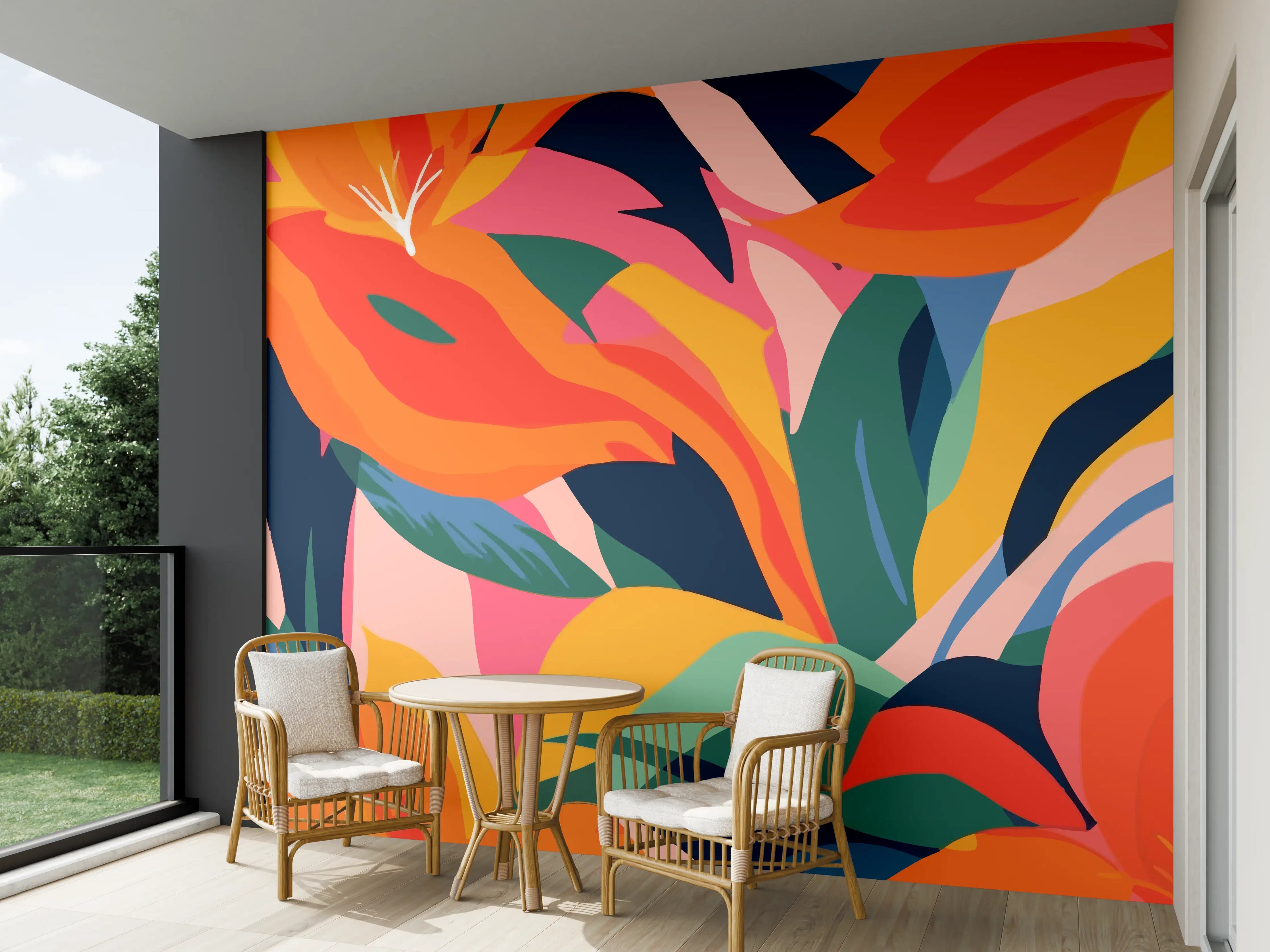 Wandverkleidung außen - Tropische Bunte Blumenillustration