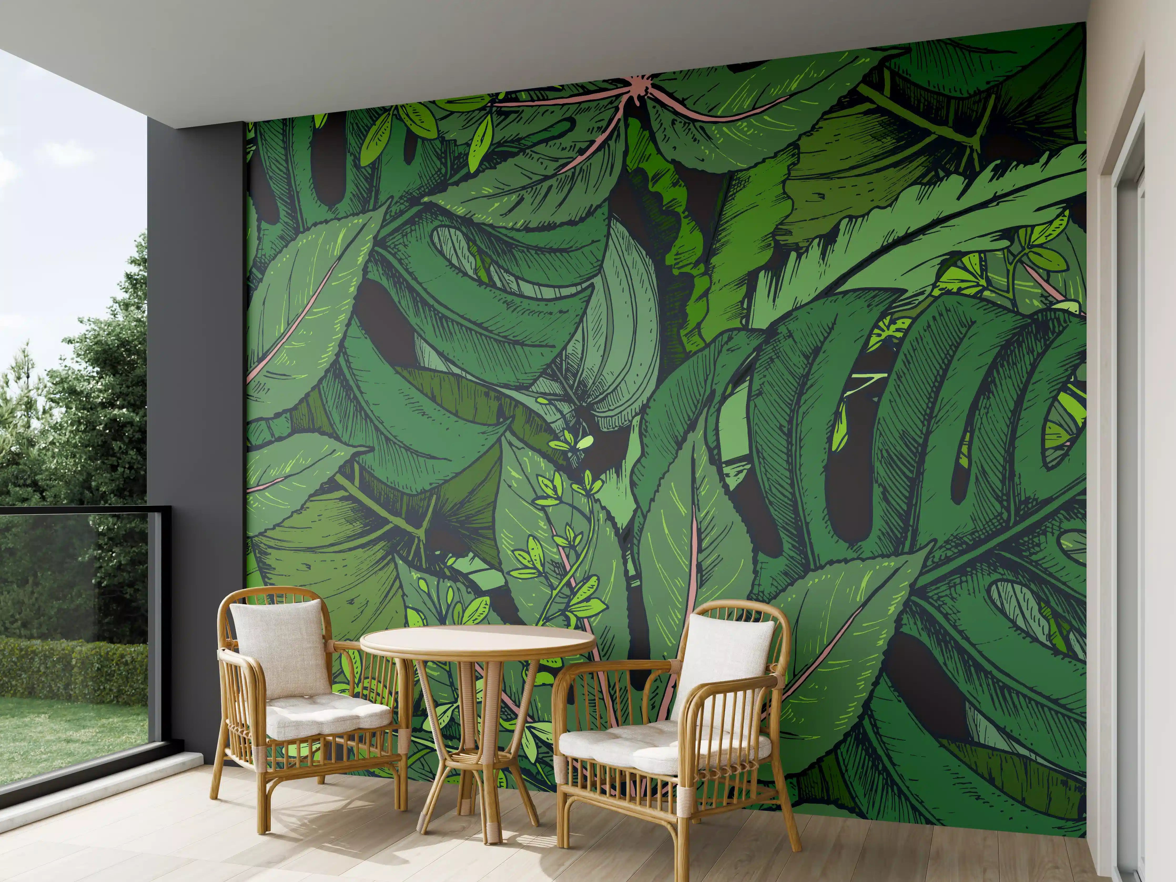 Wandverkleidung außen - Tropische Monstera-Blätter Grün