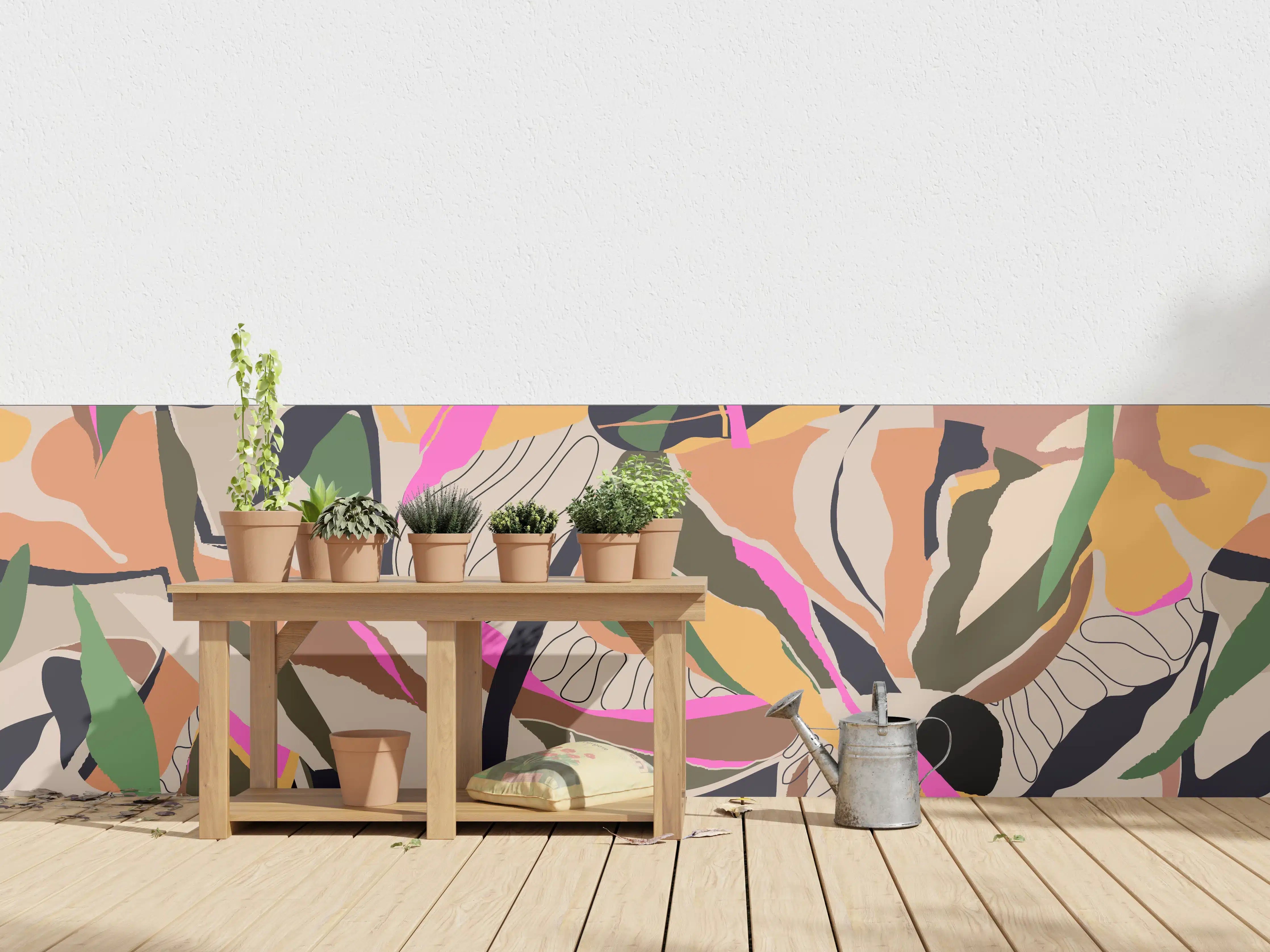 Wandverkleidung außen - Tropisches Blattmuster Beige-Pink