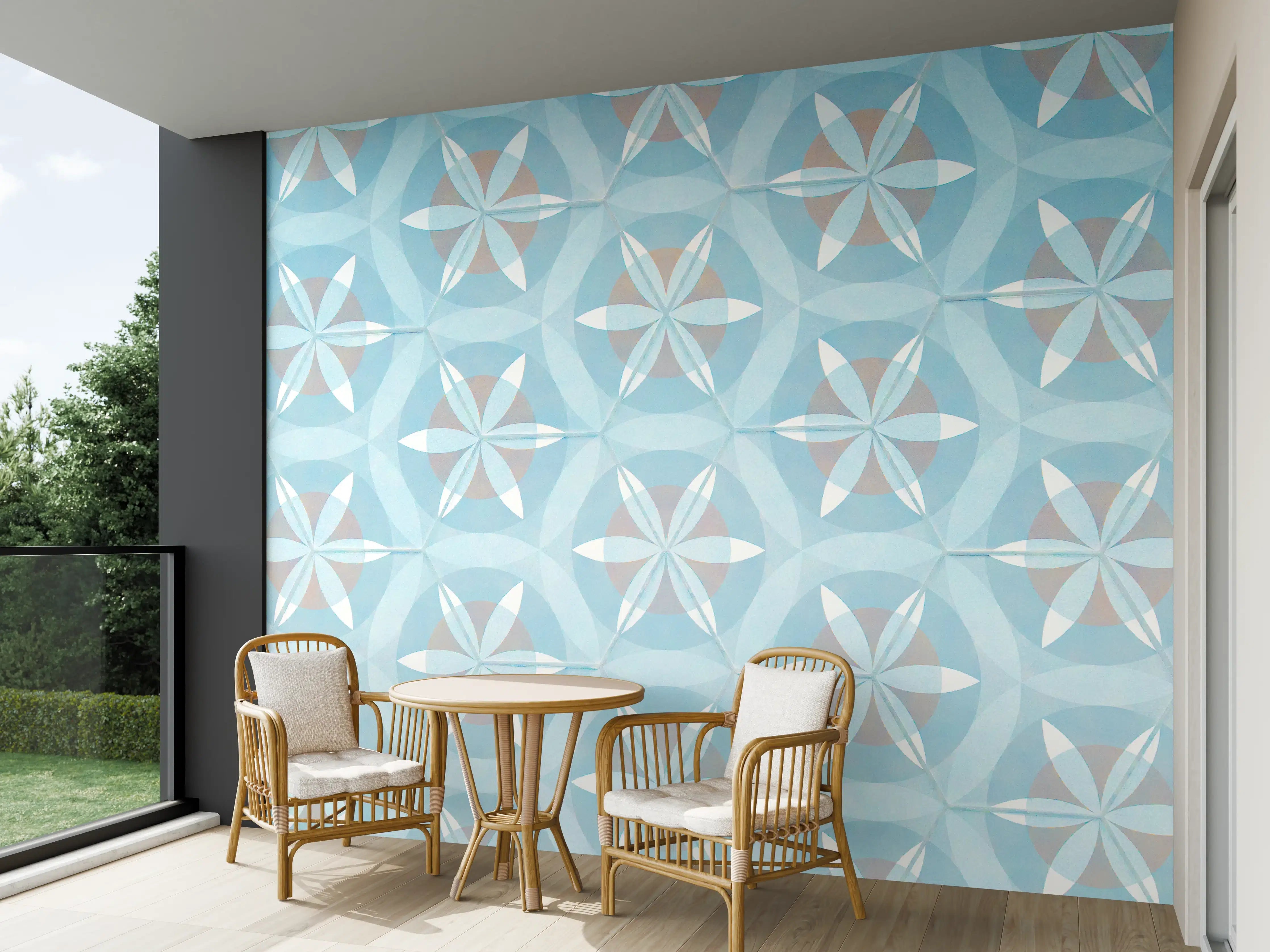Wandverkleidung außen - Türkis-Braun Vintage geometrisch Mosaik