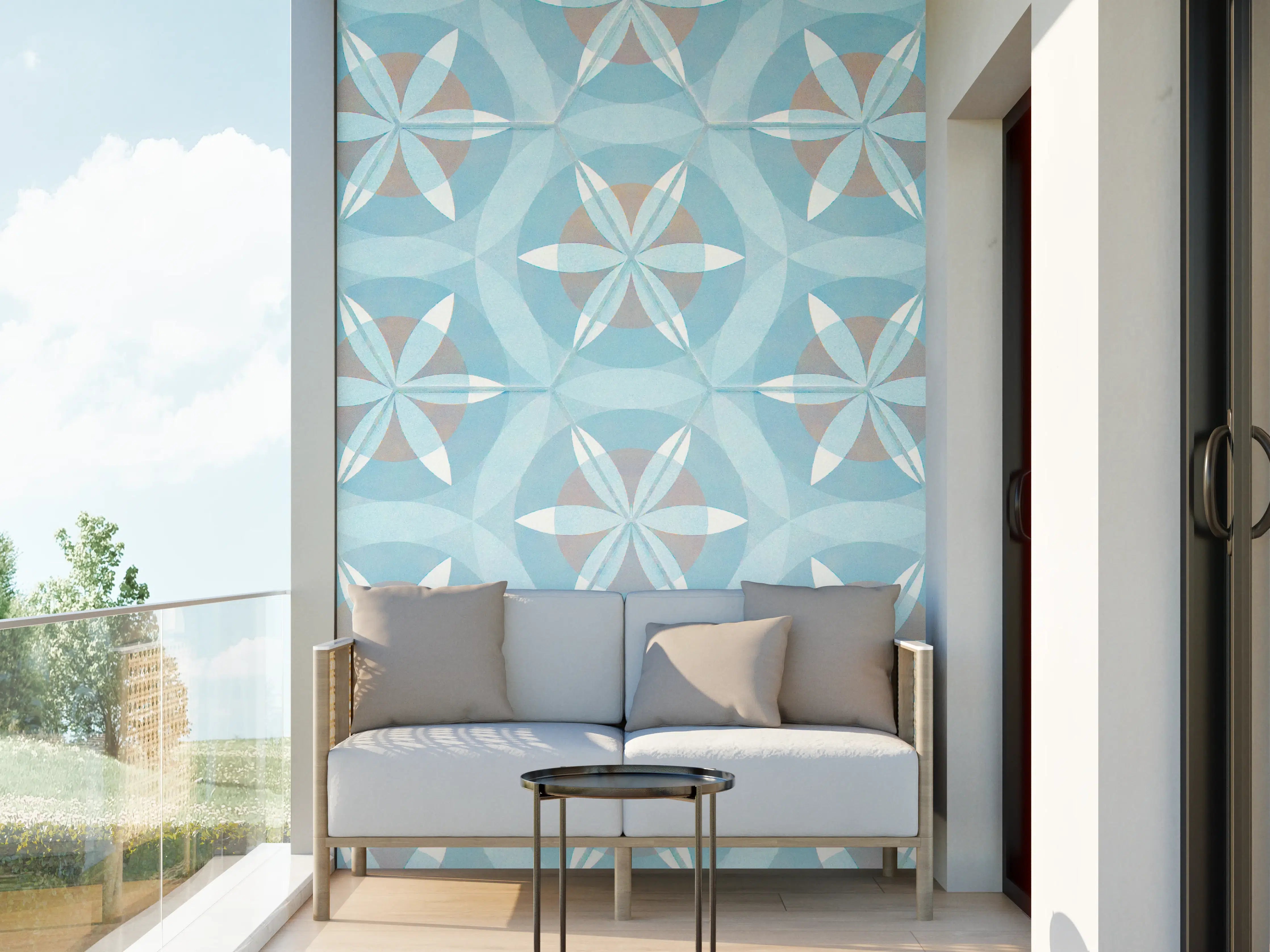 Wandverkleidung außen - Türkis-Braun Vintage geometrisch Mosaik