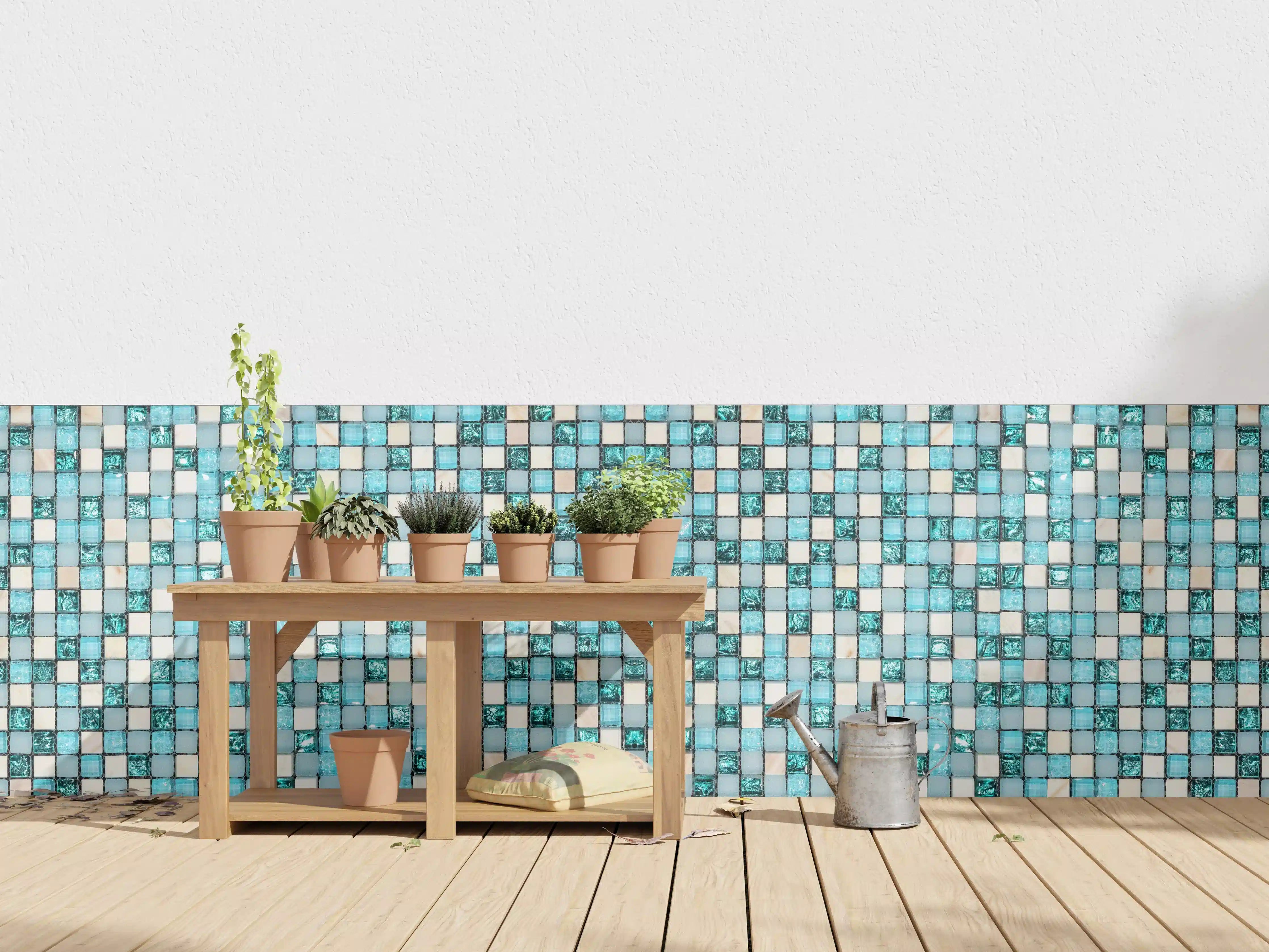 Wandverkleidung außen - Türkis-Weißes Aquamarin Mosaik