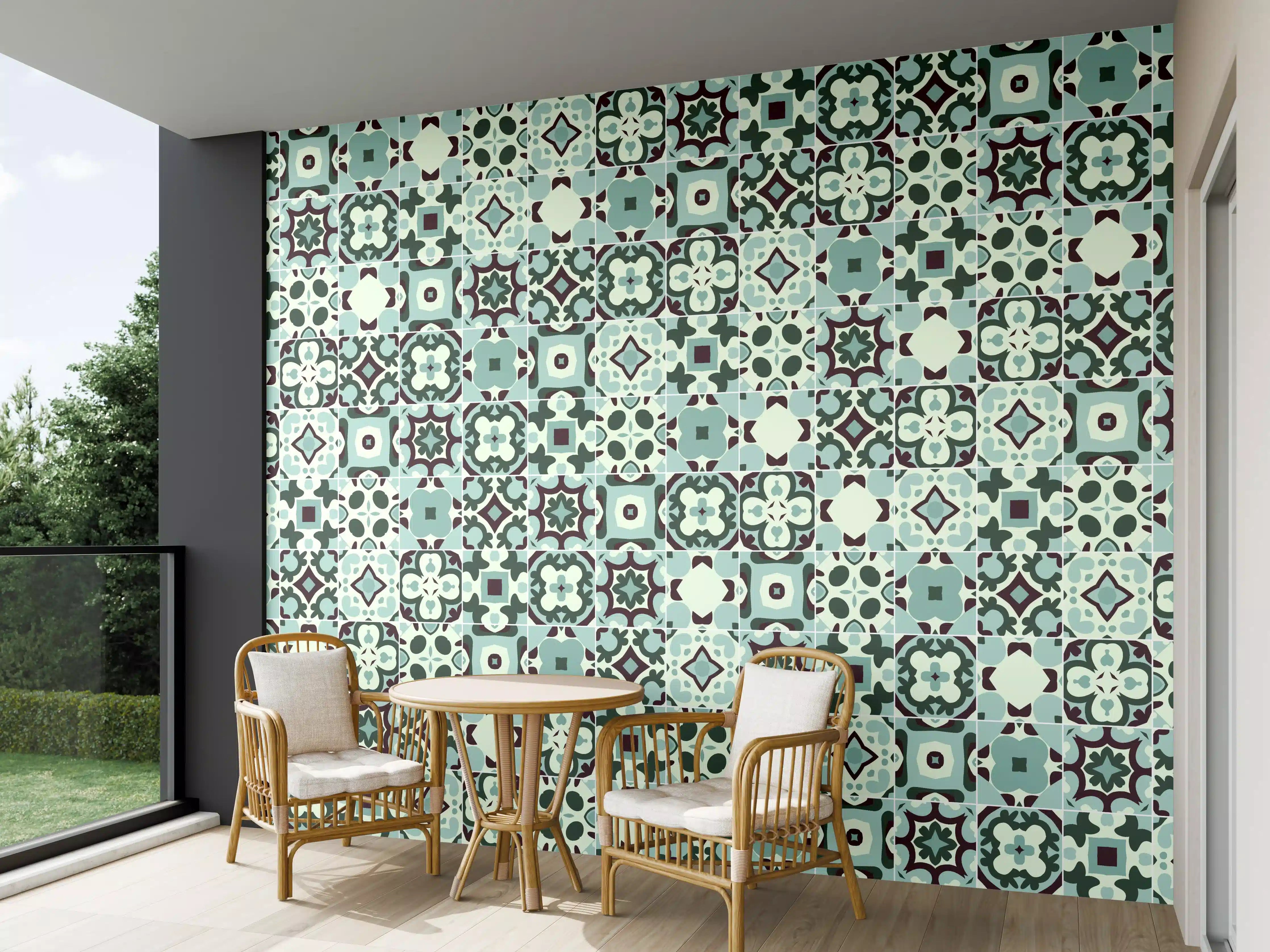 Wandverkleidung außen - Türkisbunte Mosaik-Fliesenmuster