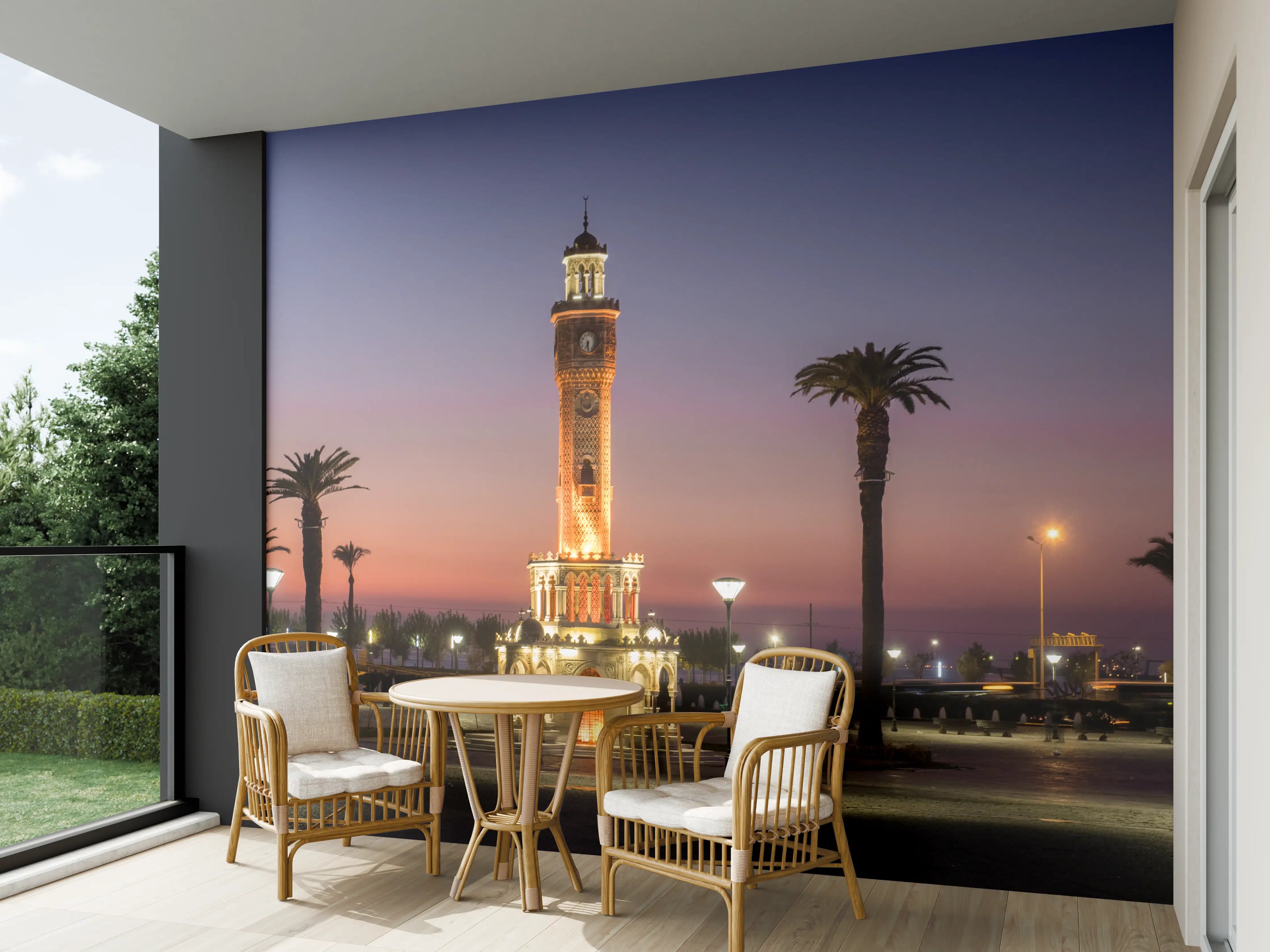 Wandverkleidung außen - Uhrenturm von Izmir bei Sonnenuntergang