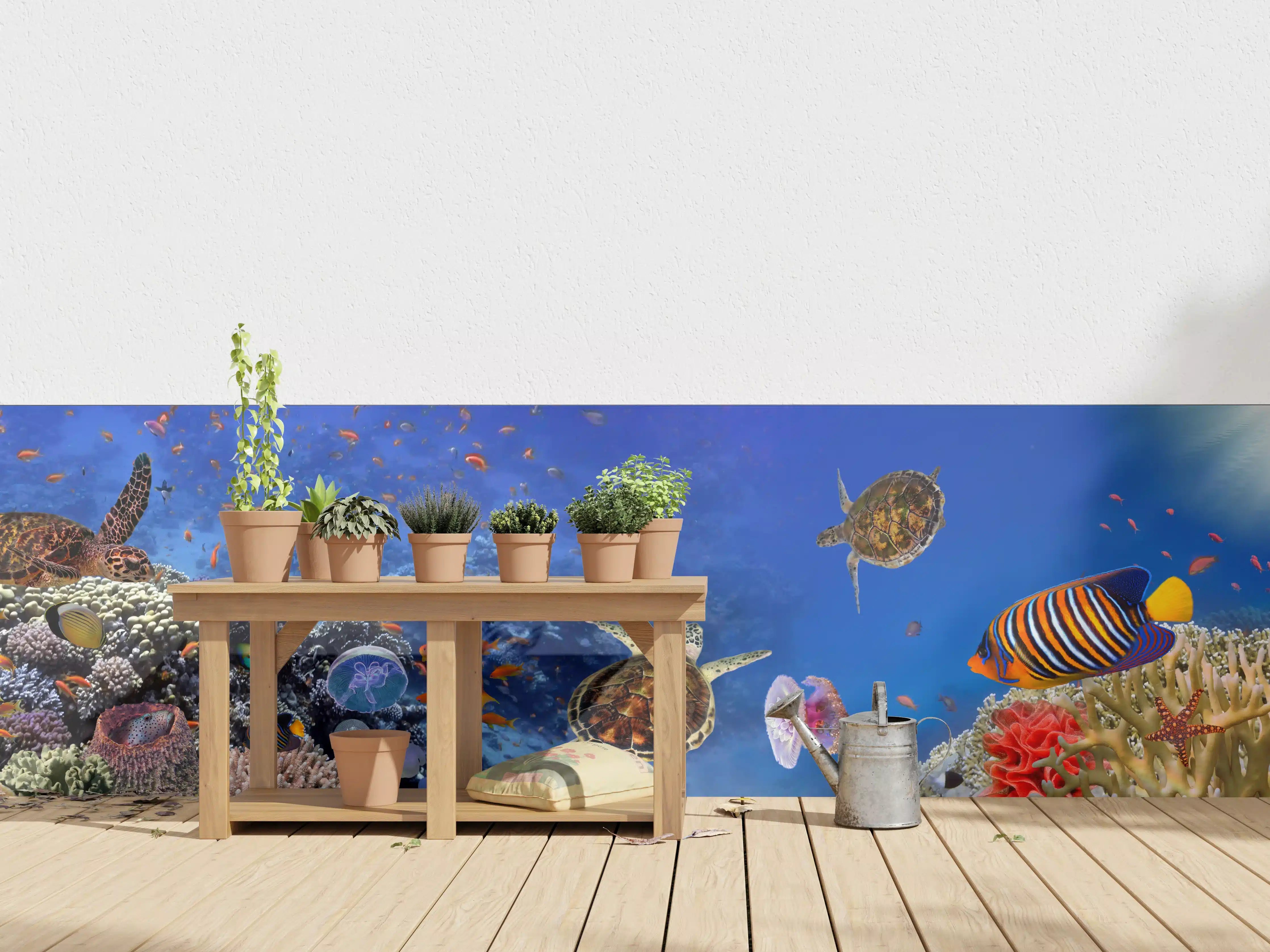 Wandverkleidung außen - Unterwasser-Panorama mit Schildkröte