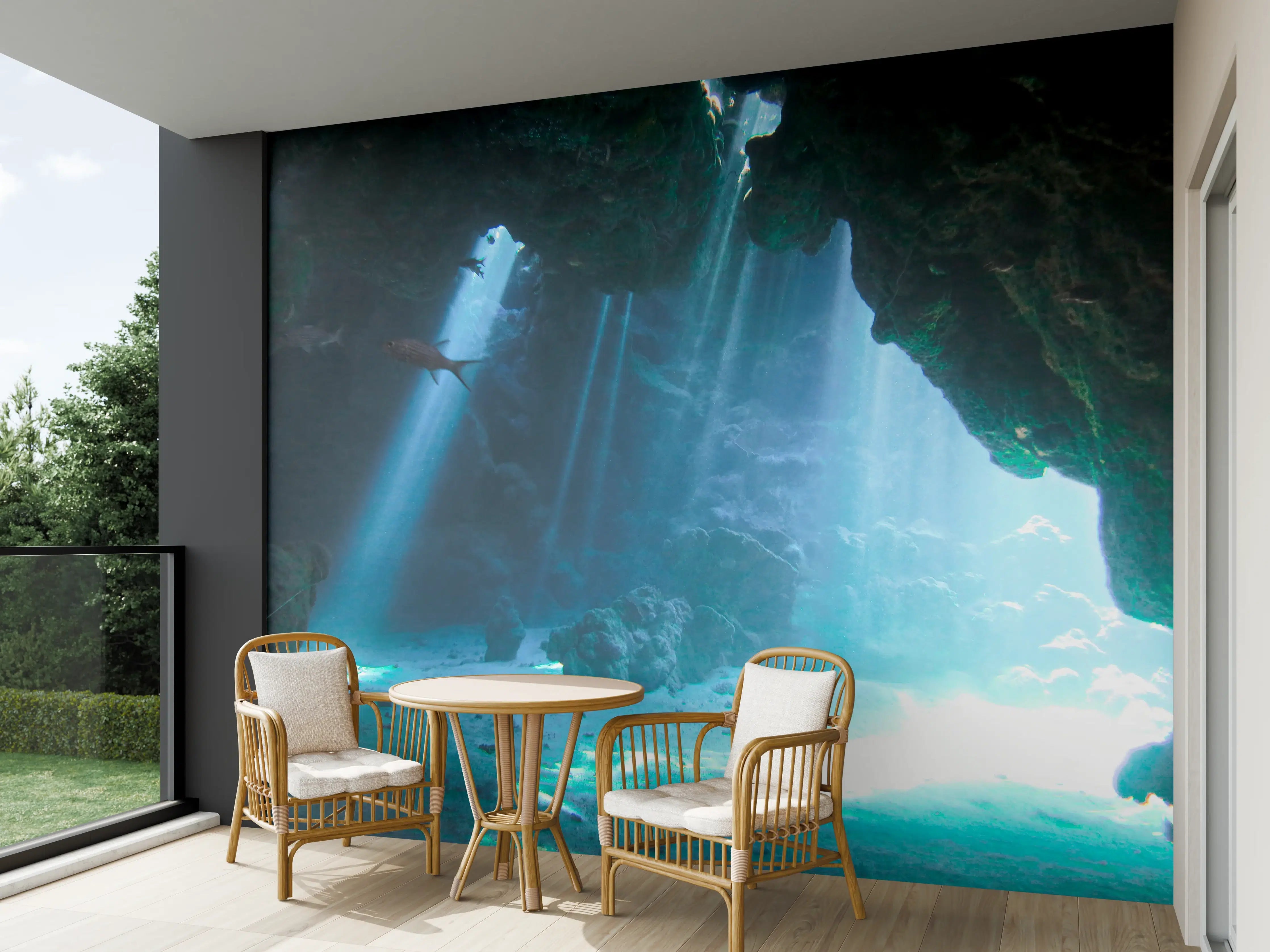 Wandverkleidung außen - Unterwasserhöhle mit Sonnenstrahlen - Japan