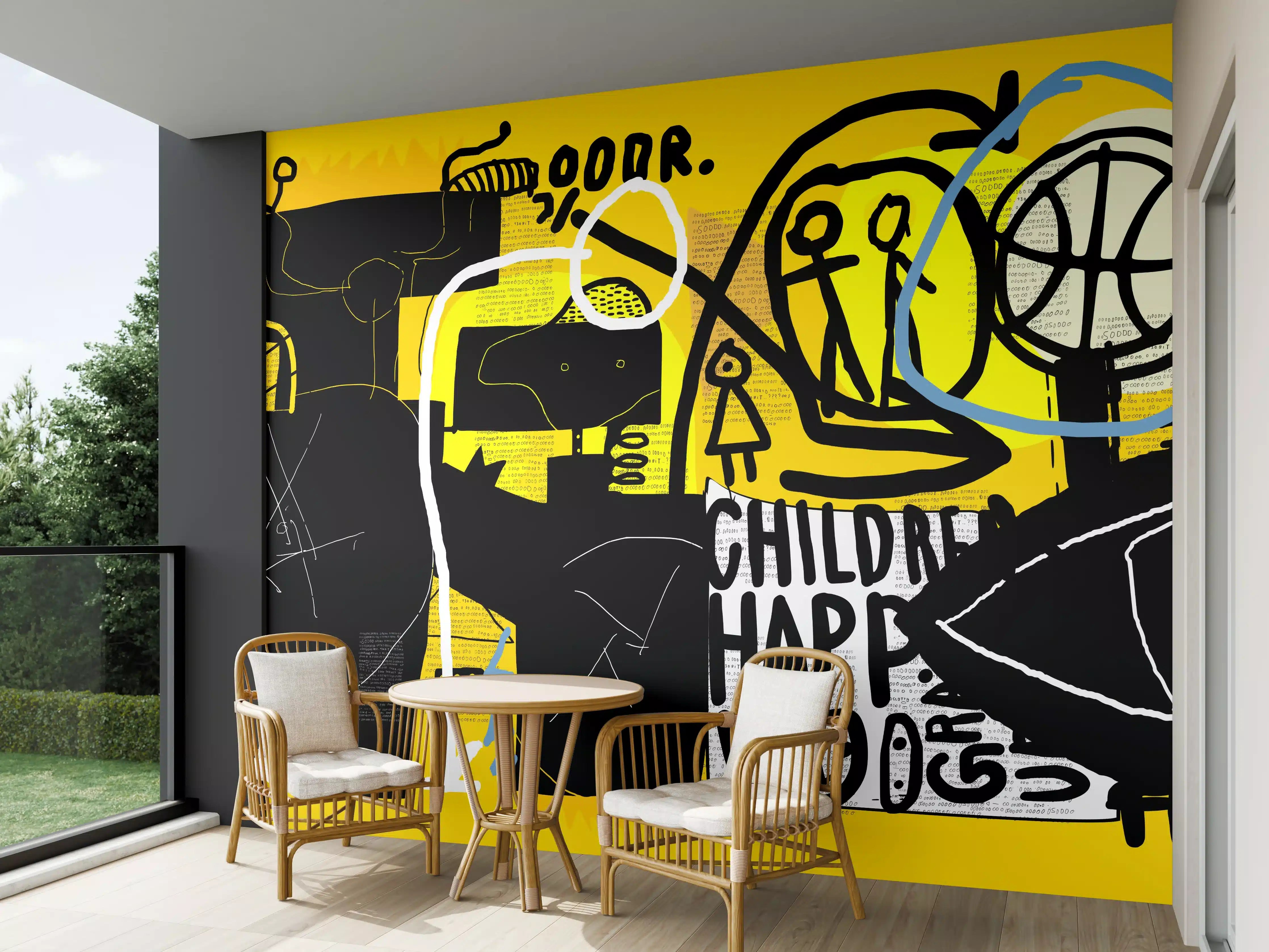 Wandverkleidung außen - Urbanes Graffiti-Kunstwerk Gelb Schwarz