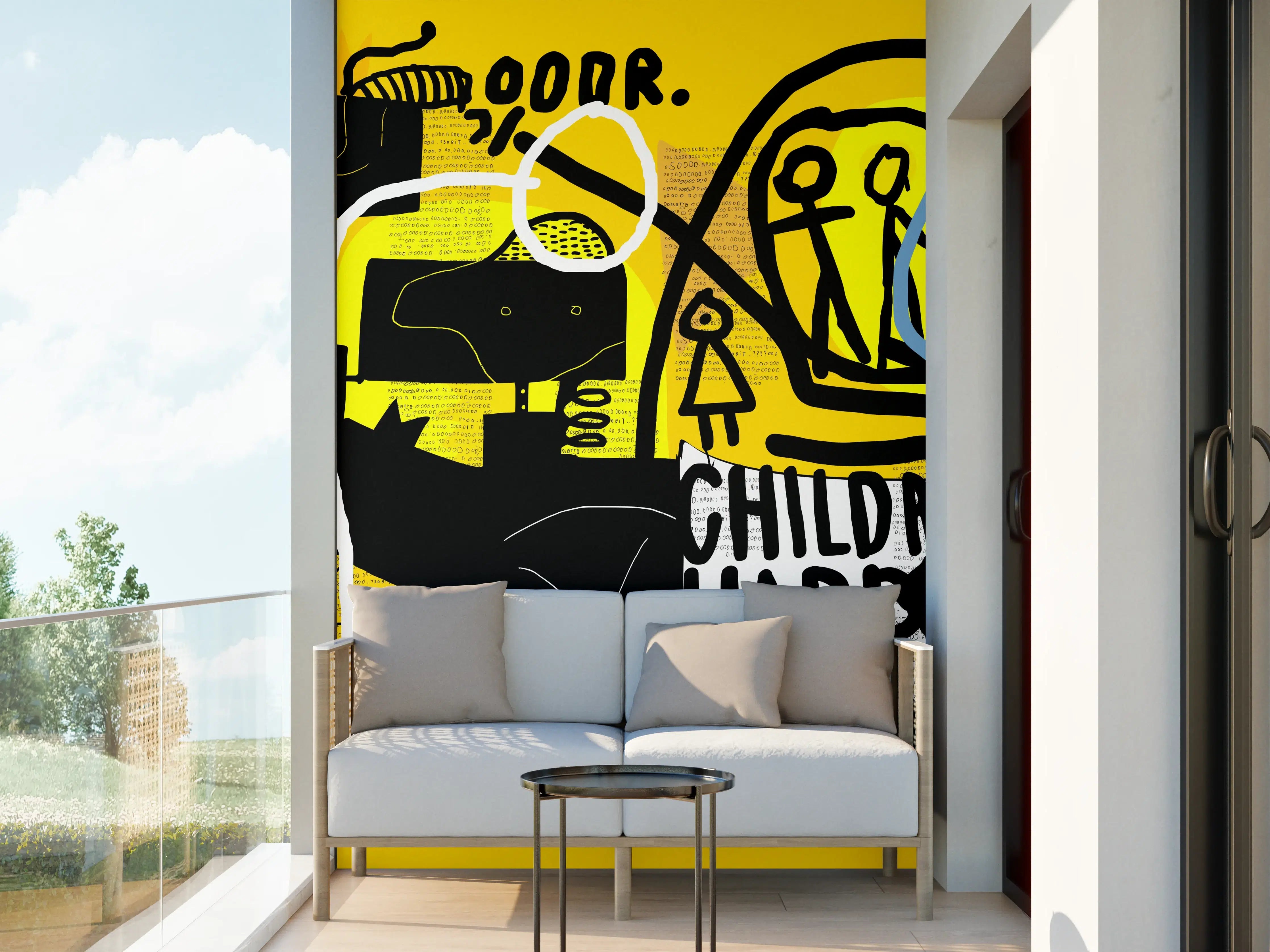 Wandverkleidung außen - Urbanes Graffiti-Kunstwerk Gelb Schwarz
