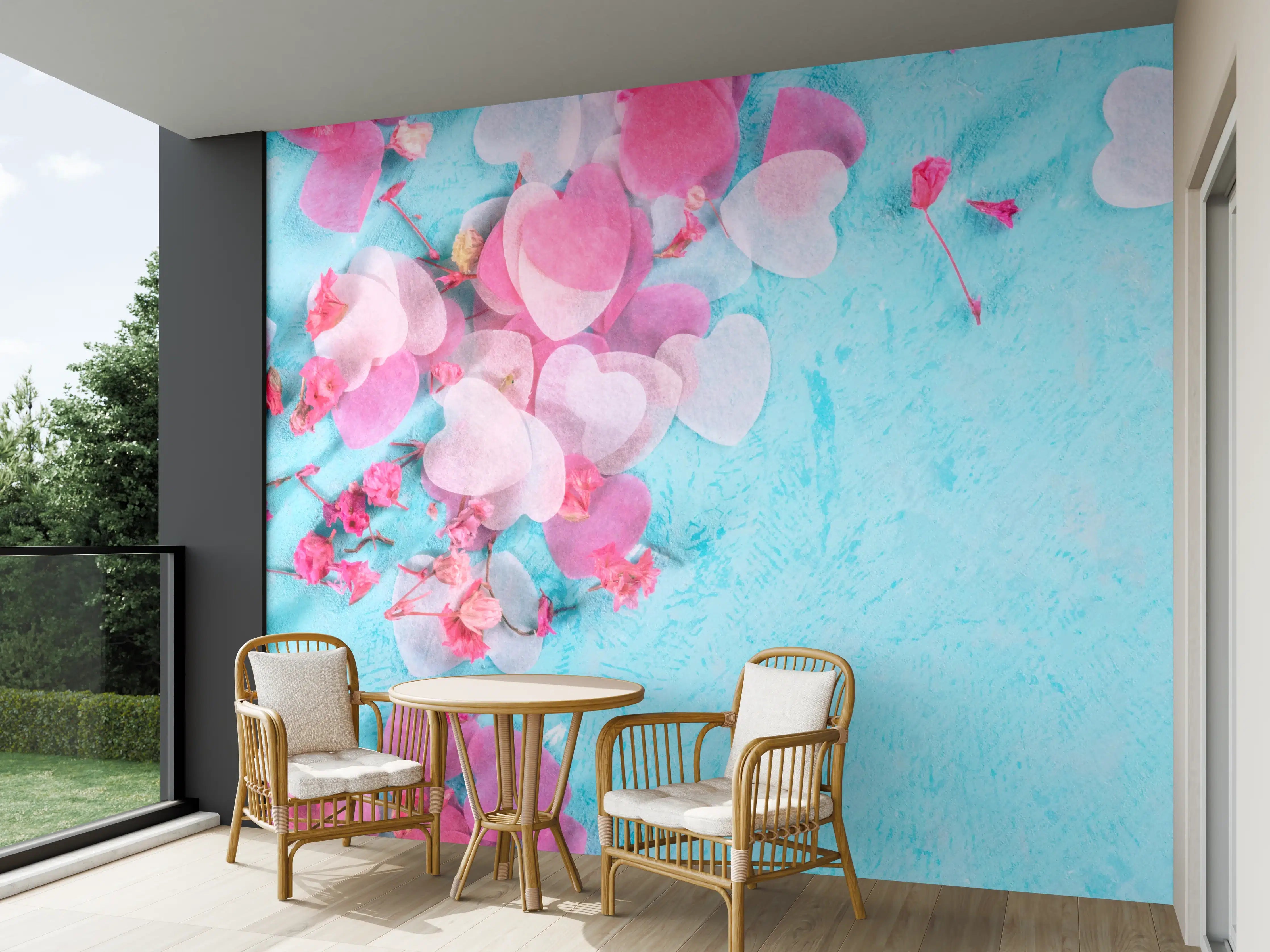 Wandverkleidung außen - Valentinstag Panorama Blau Rosa