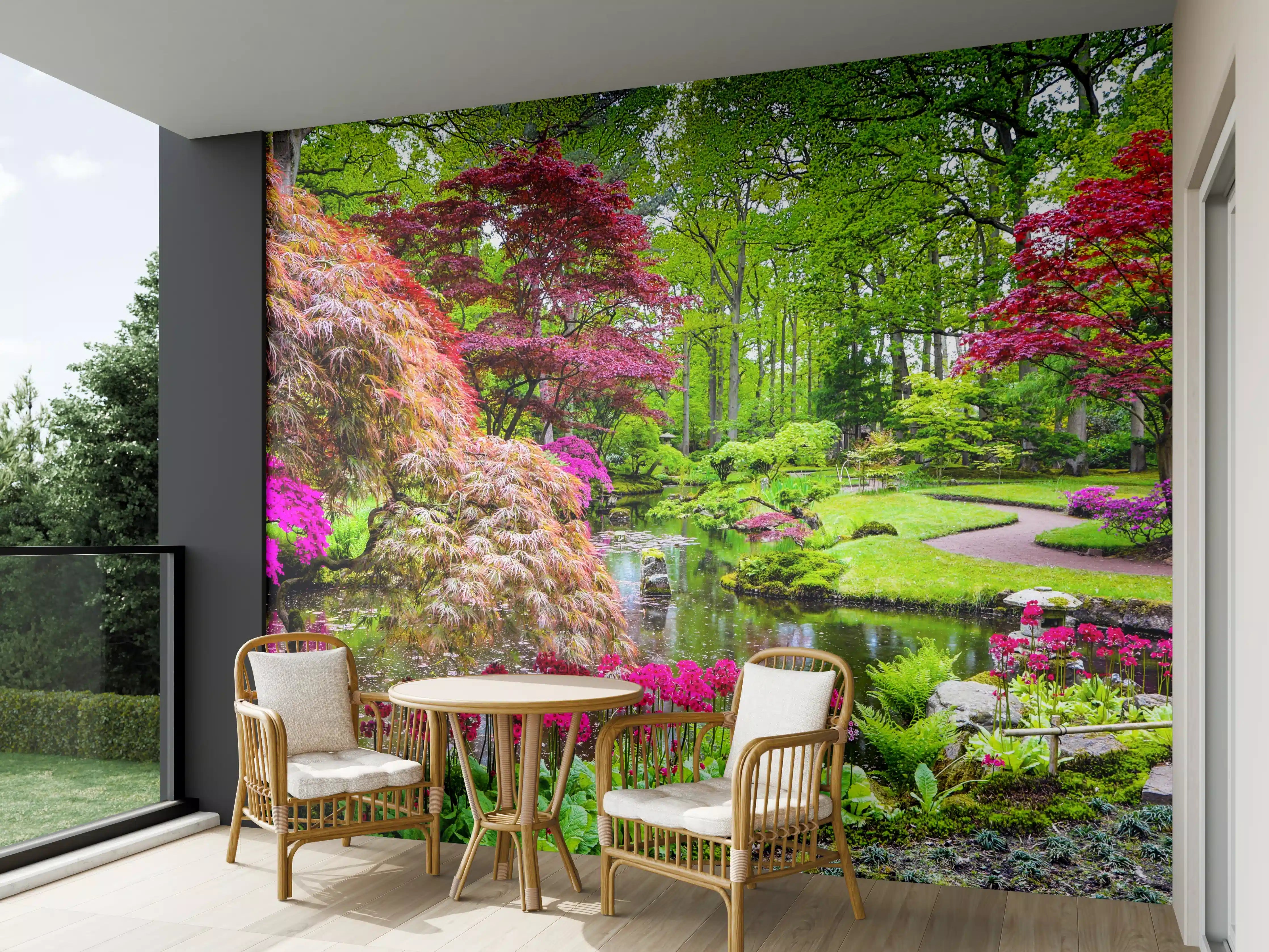 Wandverkleidung außen - Verschlungene Gartenpfade mit bunten Blumen