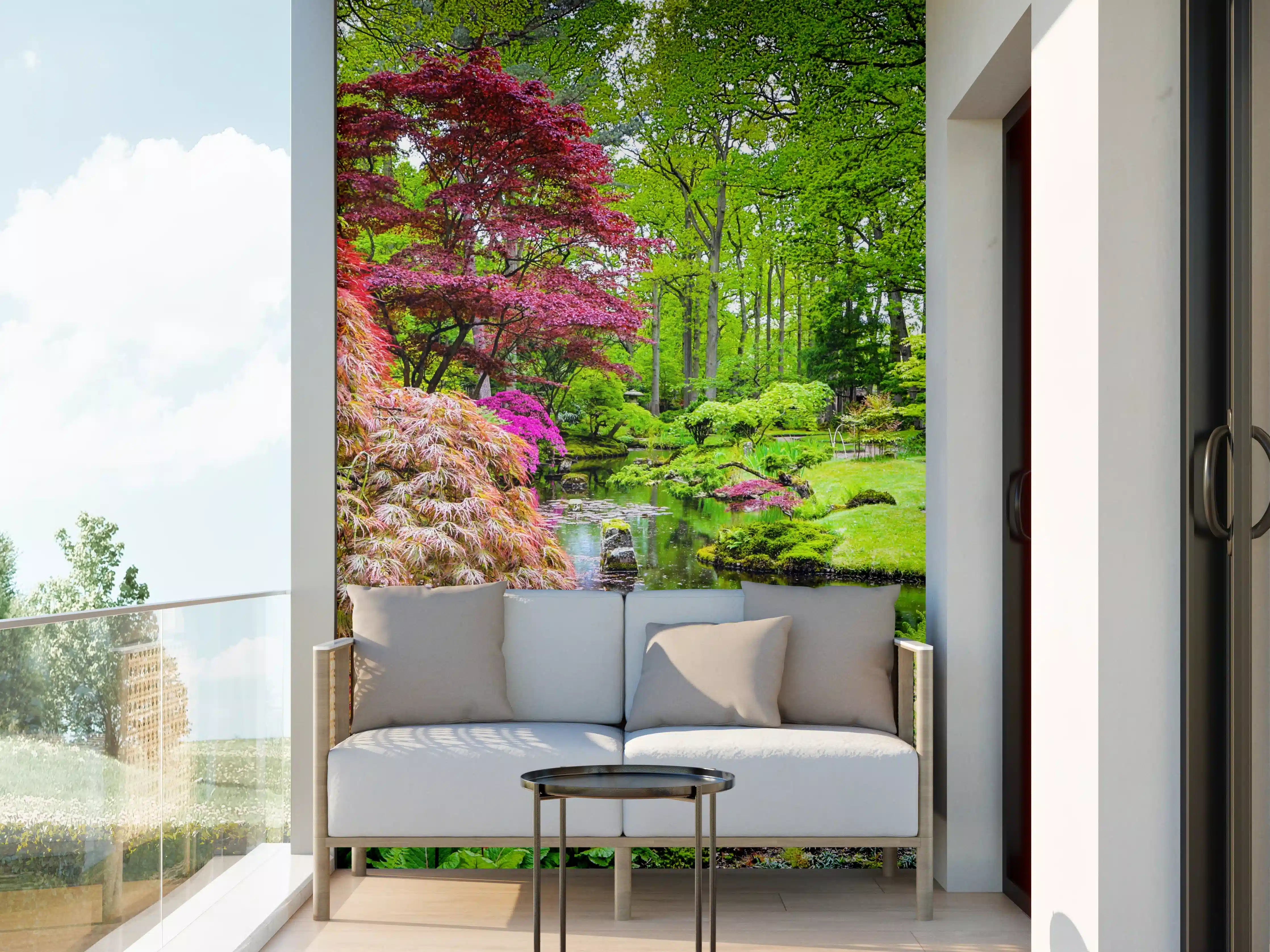 Wandverkleidung außen - Verschlungene Gartenpfade mit bunten Blumen