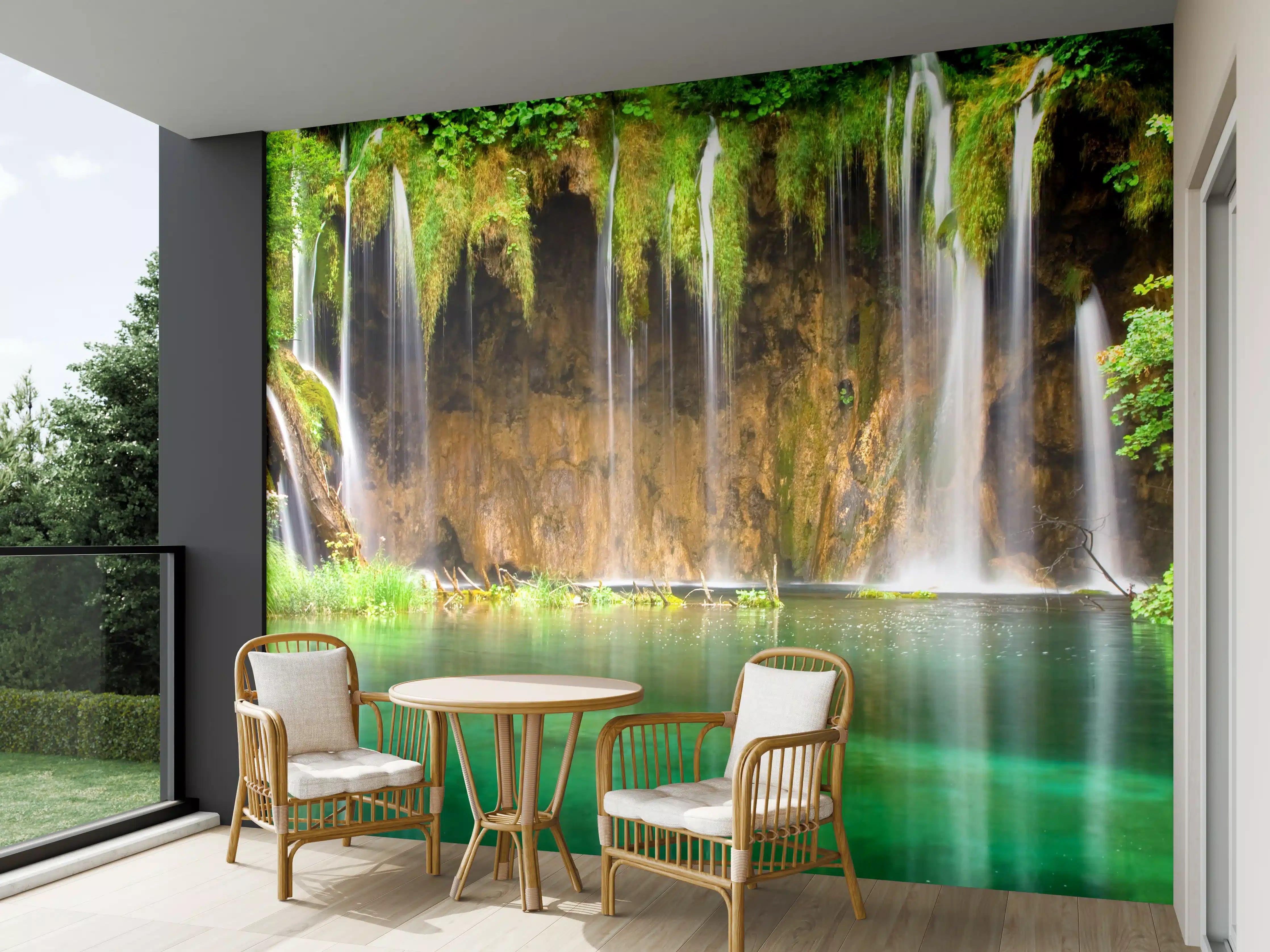 Wandverkleidung außen - Verzaubernder Wasserfall im grünen Paradies