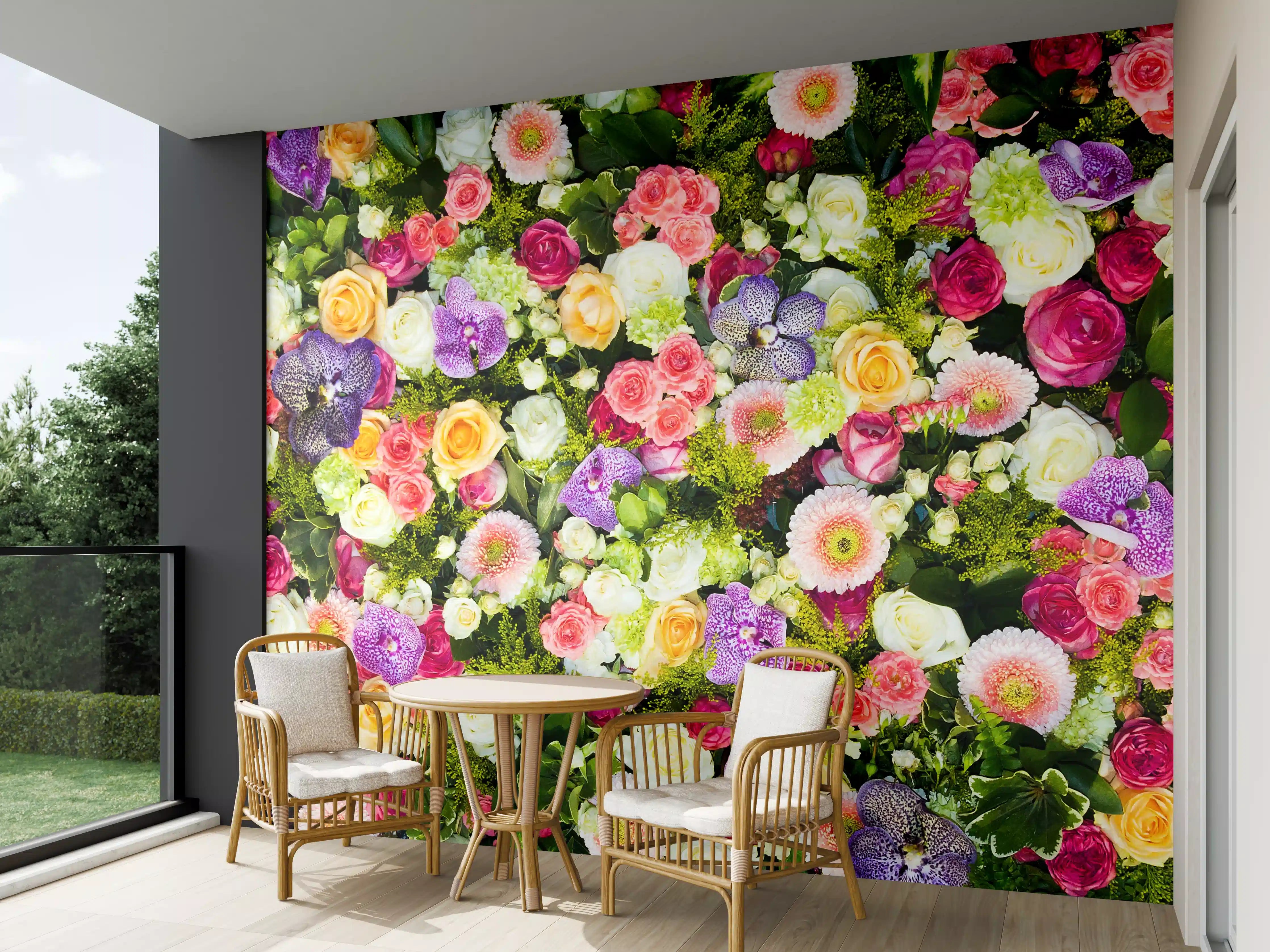 Wandverkleidung außen - Vielfältige Blumenfarben mit Grautönen