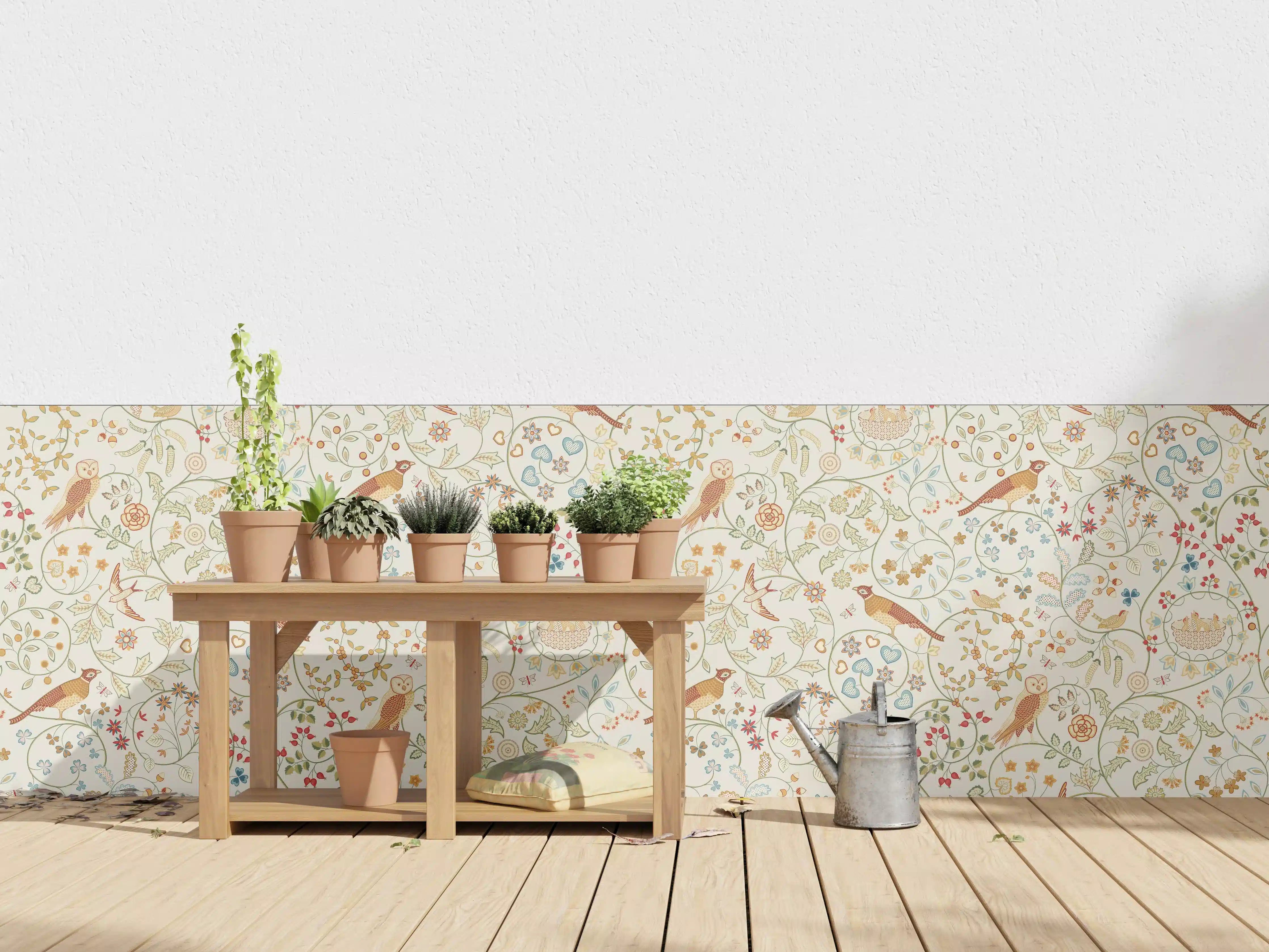 Wandverkleidung außen - Vintage Bloom Blumenmuster Beige