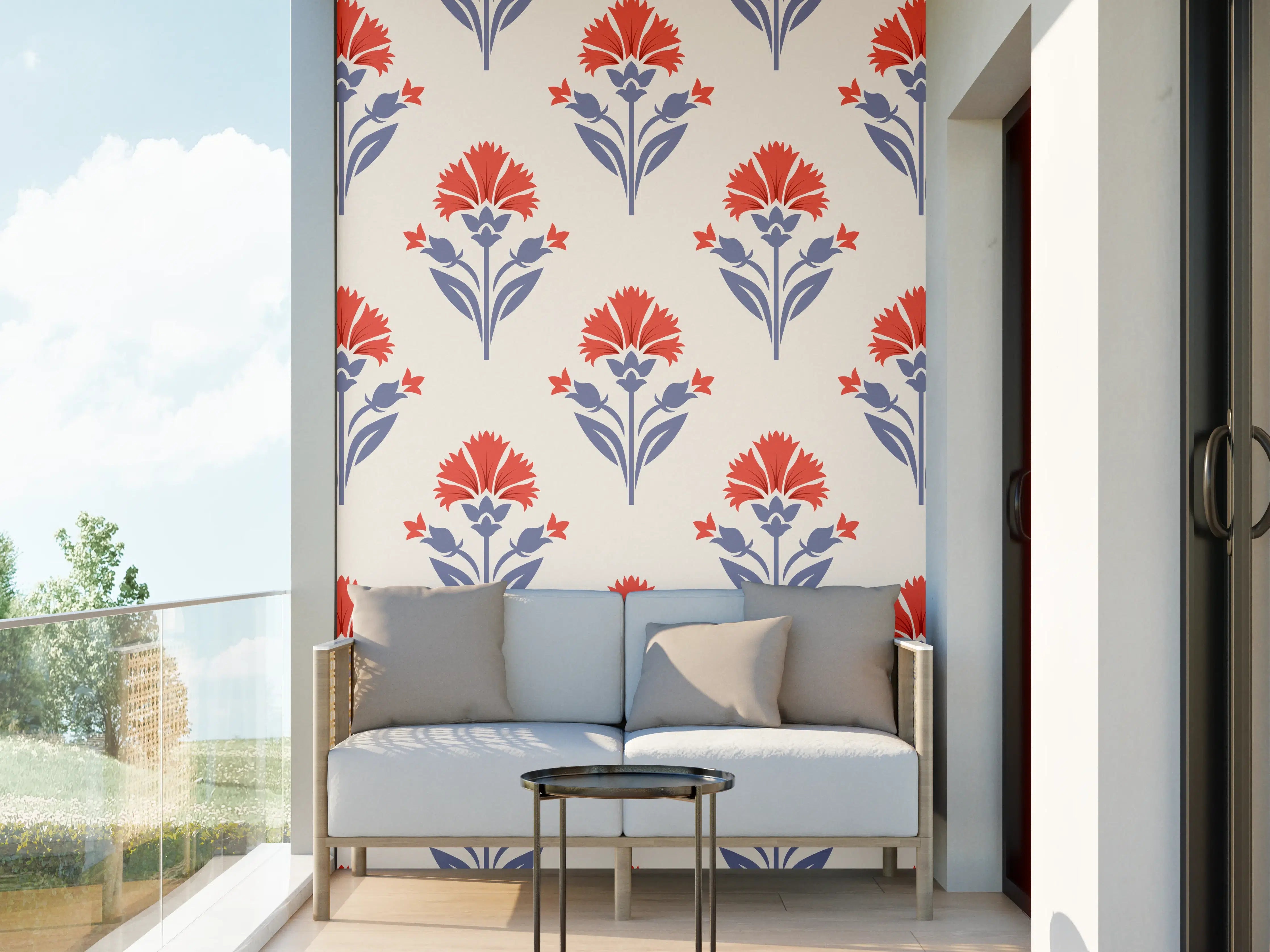 Wandverkleidung außen - Vintage Blumen Tapete Beige-Rot
