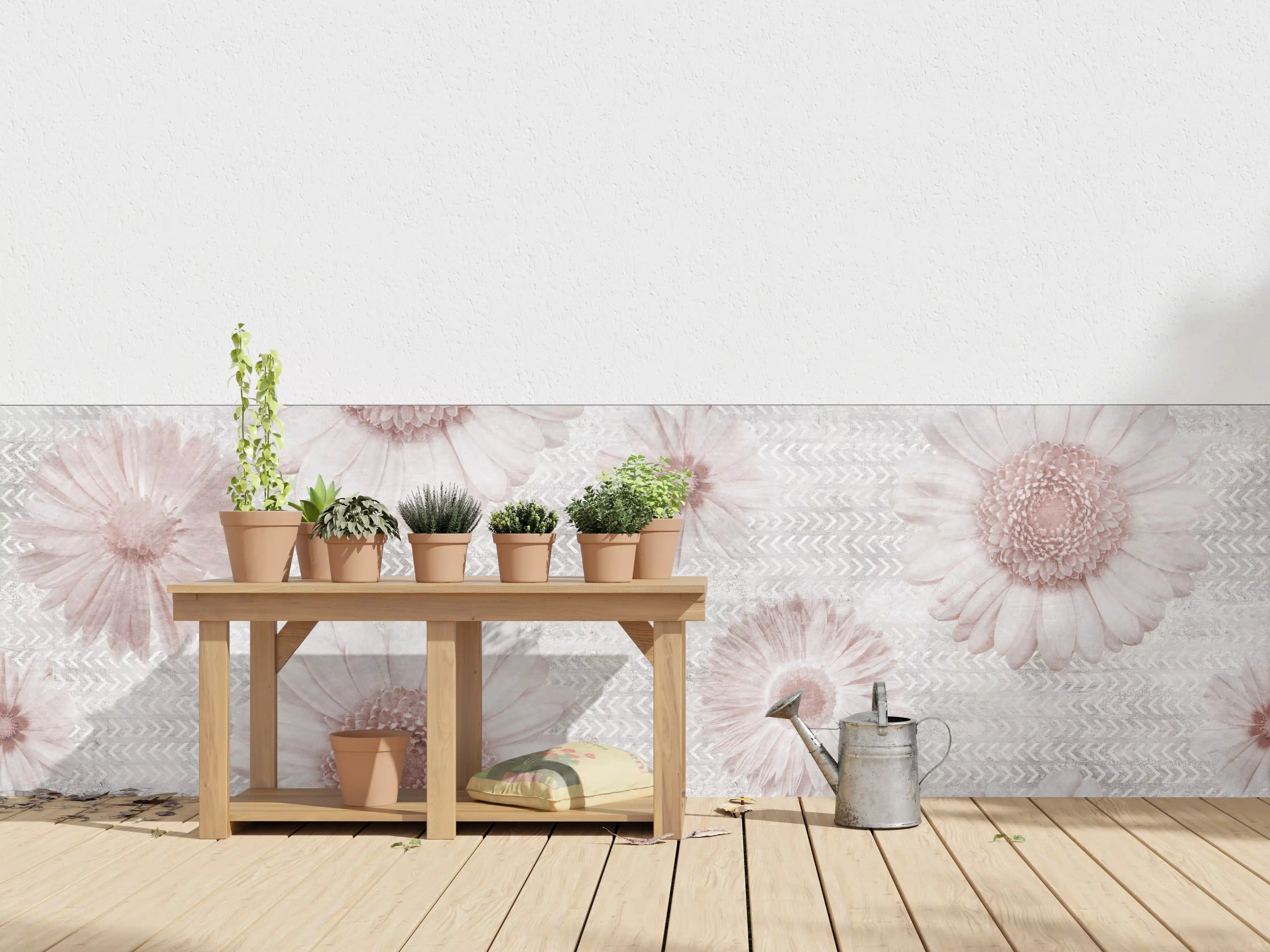 Wandverkleidung außen - Vintage Blumenmuster auf Weiß