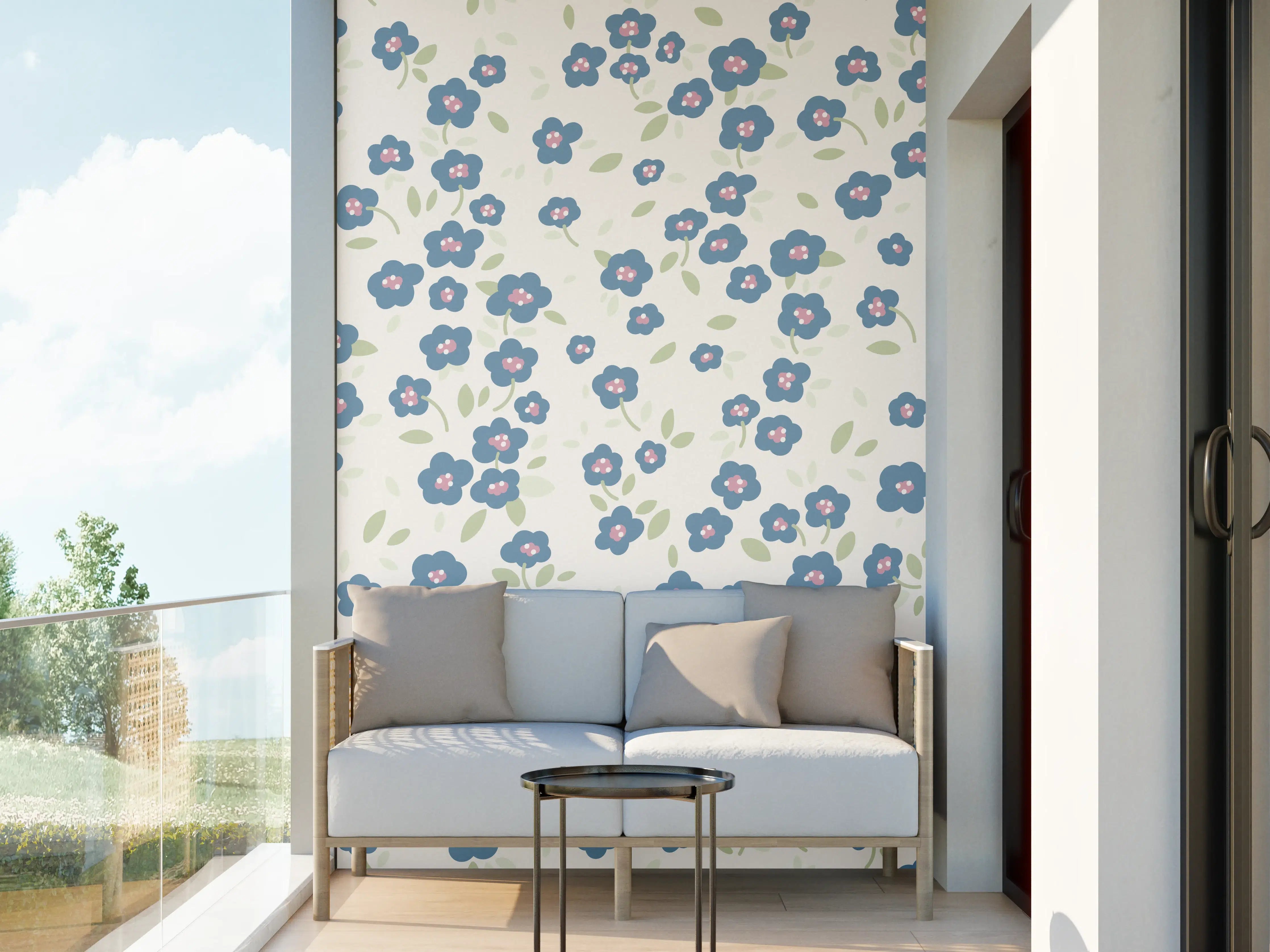 Wandverkleidung außen - Vintage Ditsy Blumen Blau-Beige