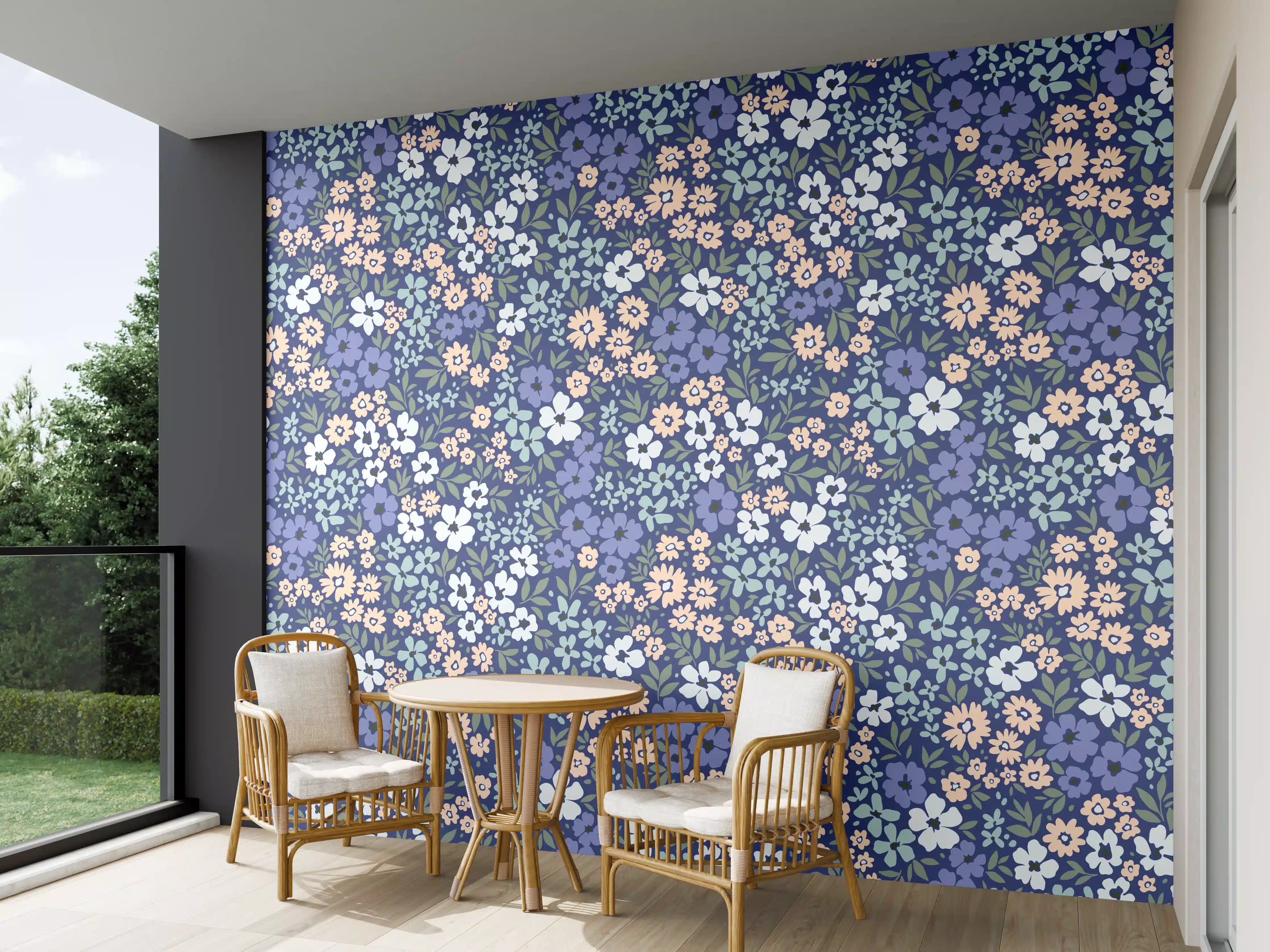 Wandverkleidung außen - Vintage Ditsy Blumenmuster Blau