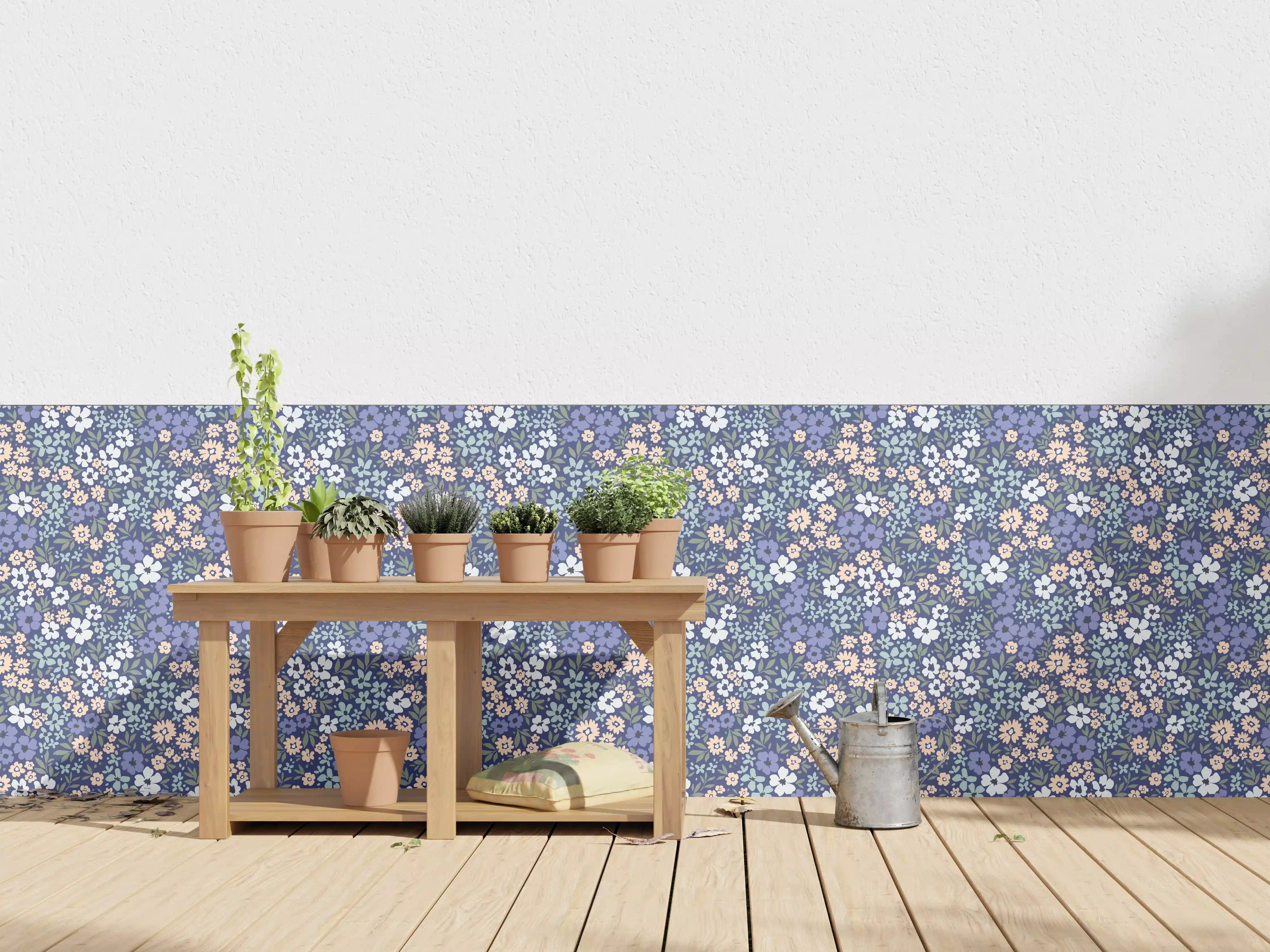Wandverkleidung außen - Vintage Ditsy Blumenmuster Blau