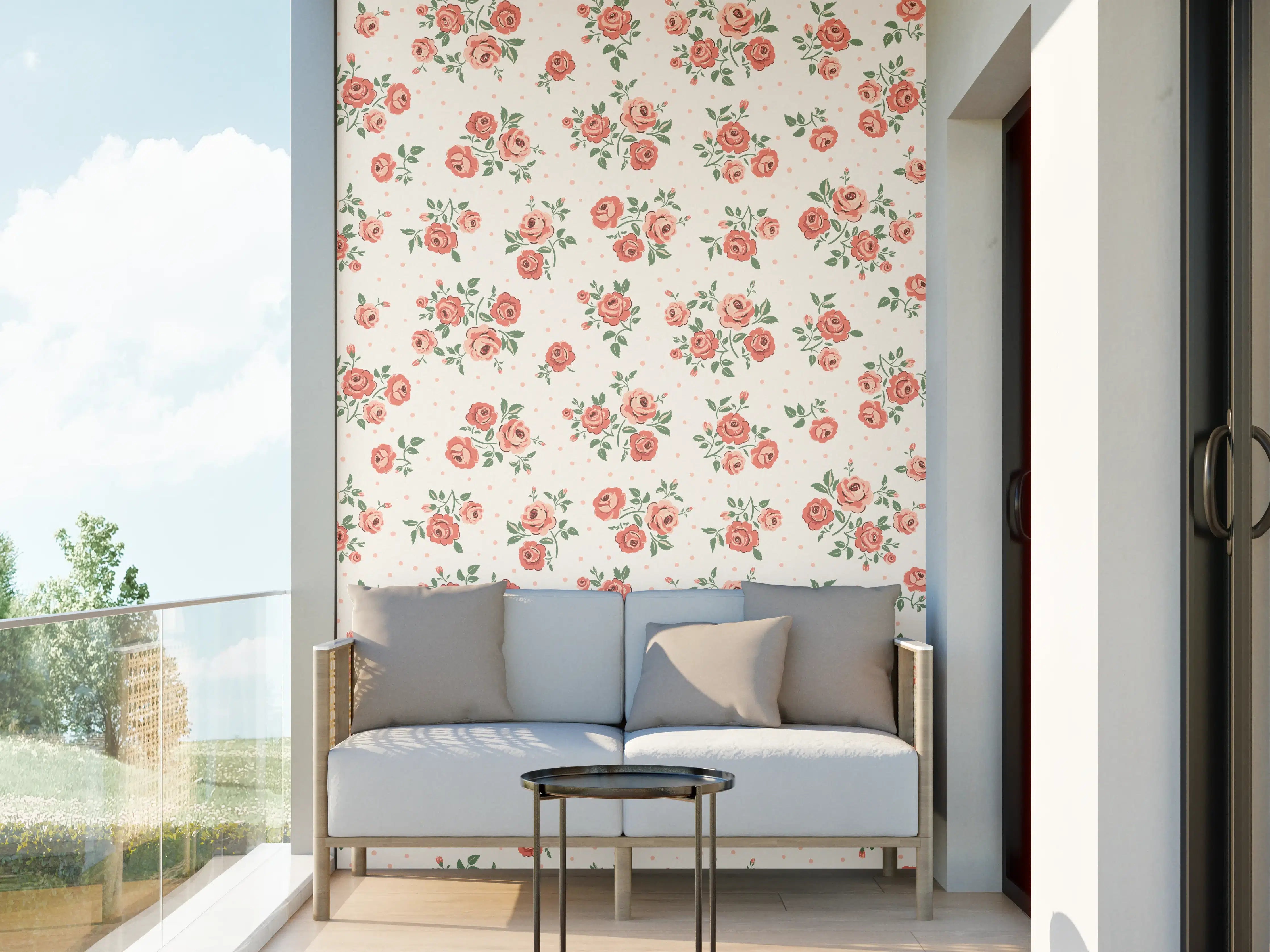 Wandverkleidung außen - Vintage Ditsy Rosenmuster Rosa-Beige