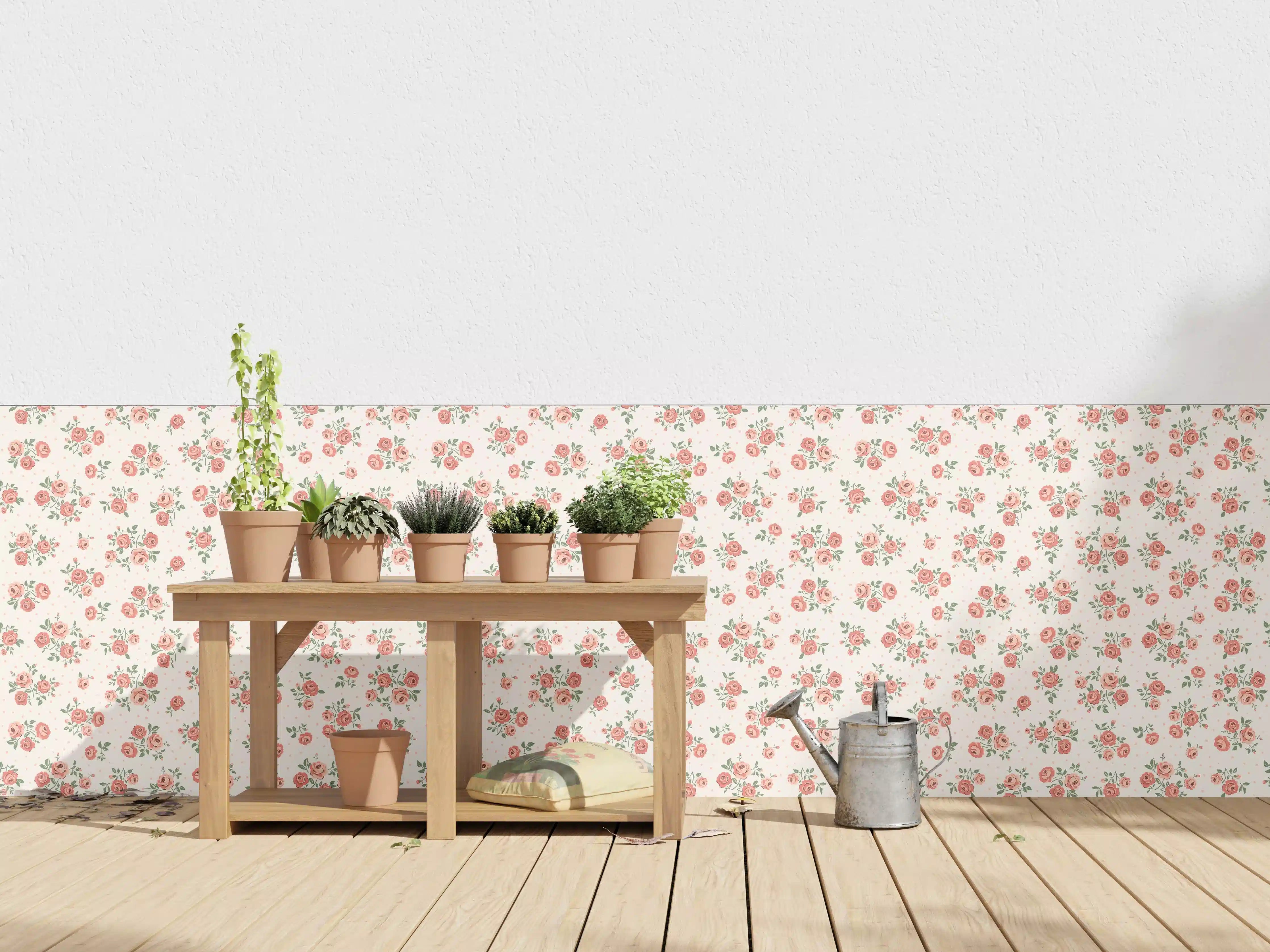 Wandverkleidung außen - Vintage Ditsy Rosenmuster Rosa-Beige