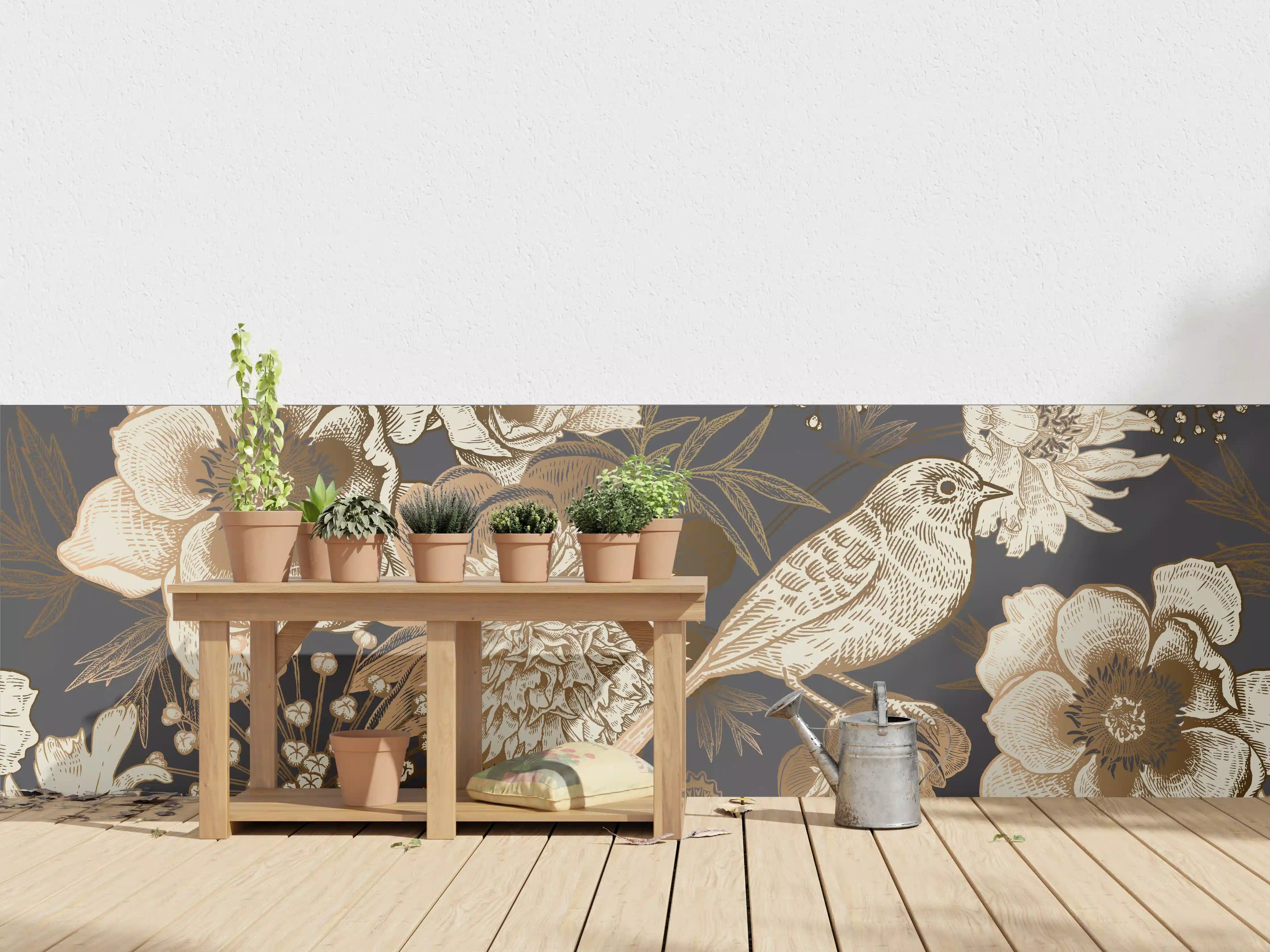Wandverkleidung außen - Vintage Gold-Pfingstrosen-Muster