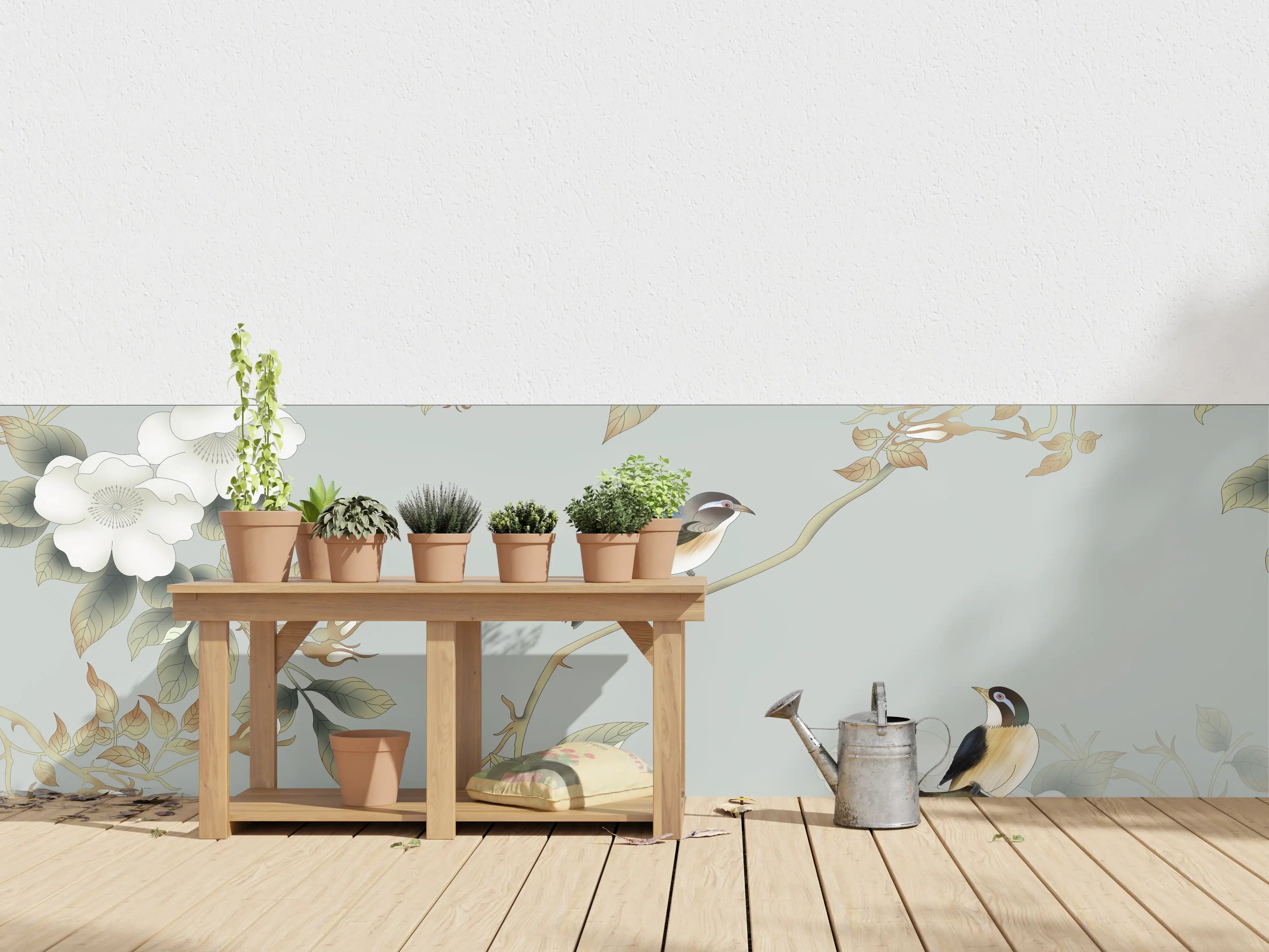 Wandverkleidung außen - Vögel Natur Illustration auf grauem Hintergrund