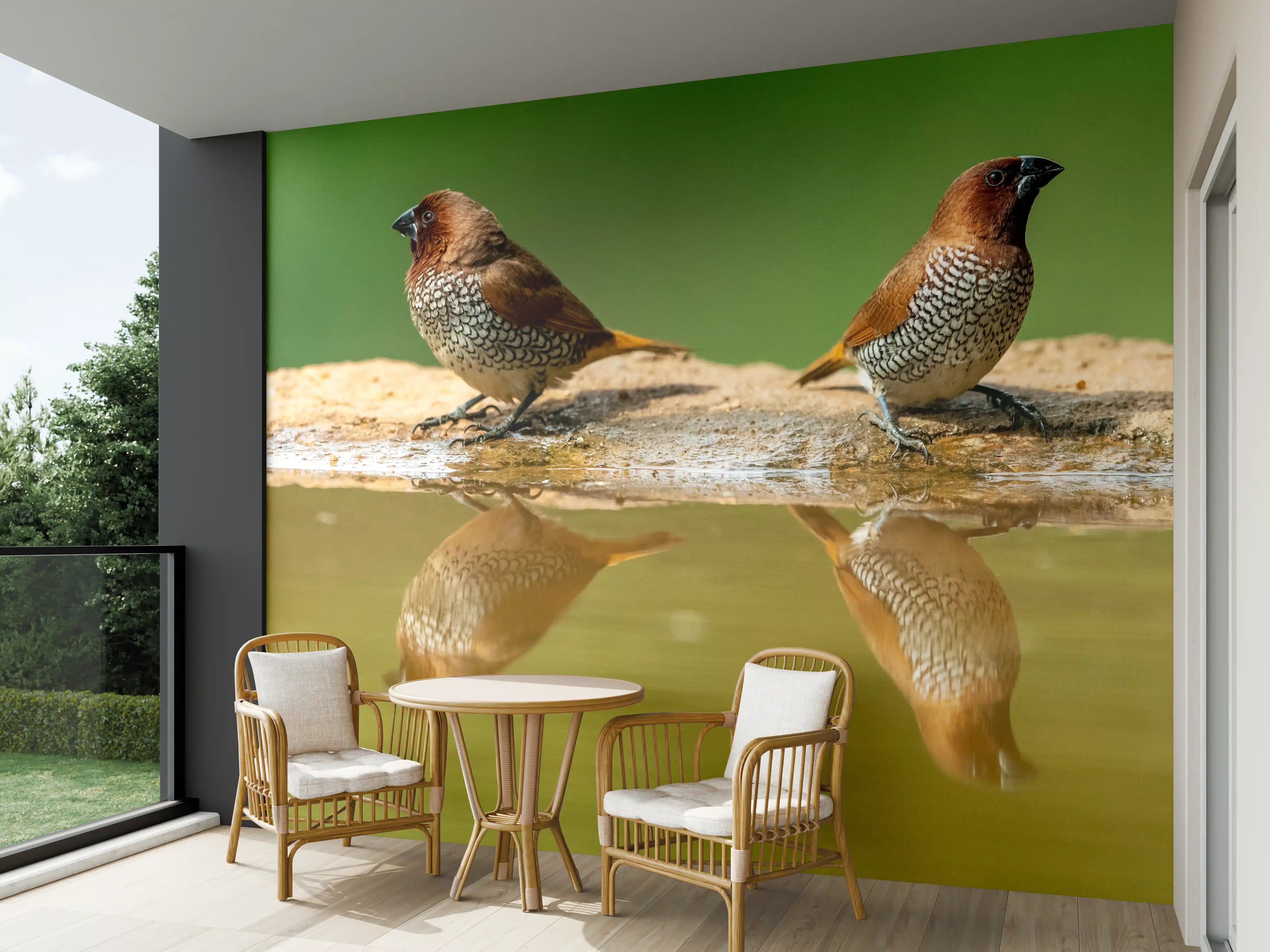 Wandverkleidung außen - Vögel Spiegelung im Wasser