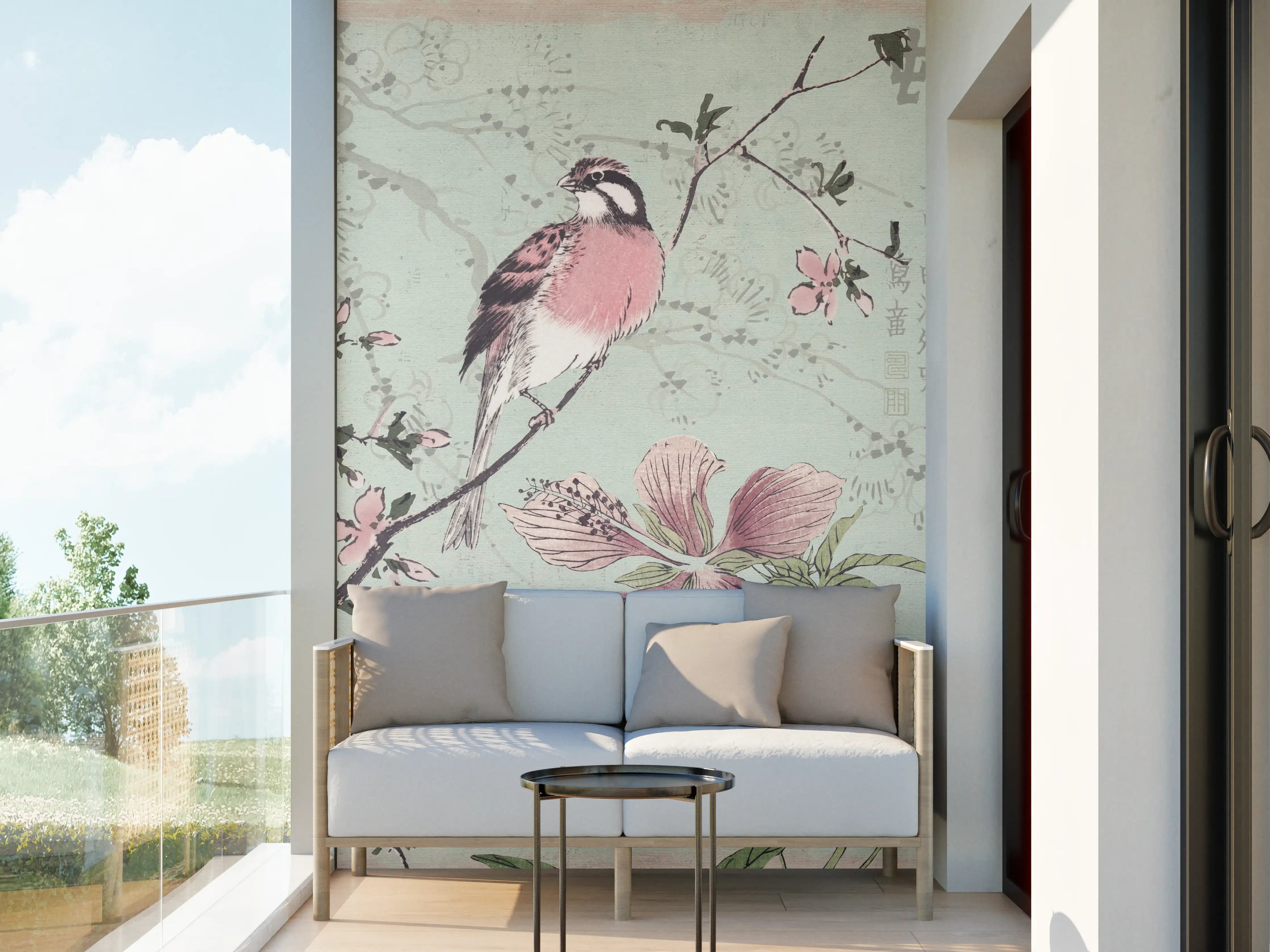 Wandverkleidung außen - Vogel Zeichnung - Floral