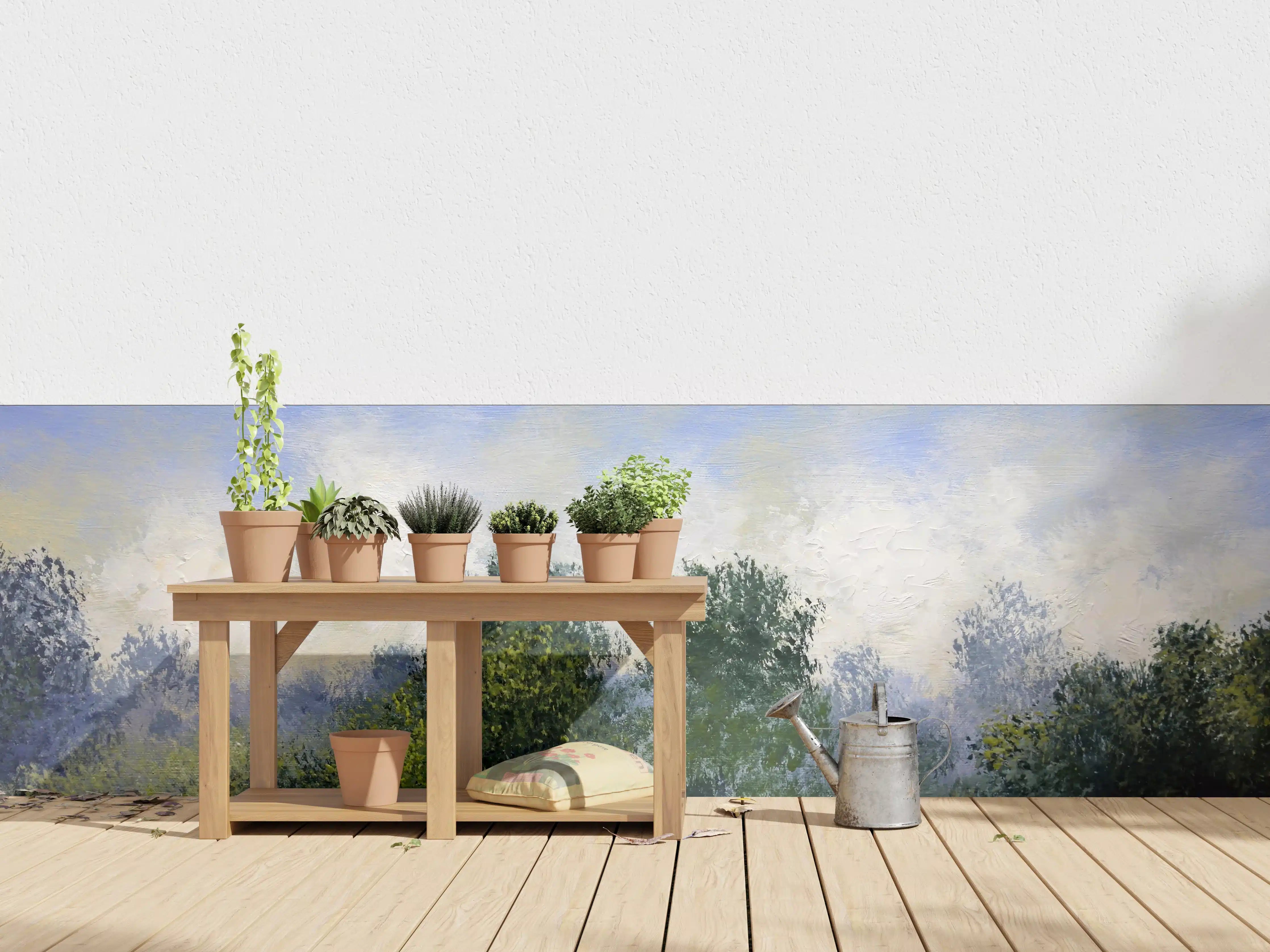 Wandverkleidung außen - Waldlandschaft im Aquarellstil, sanfte Farben