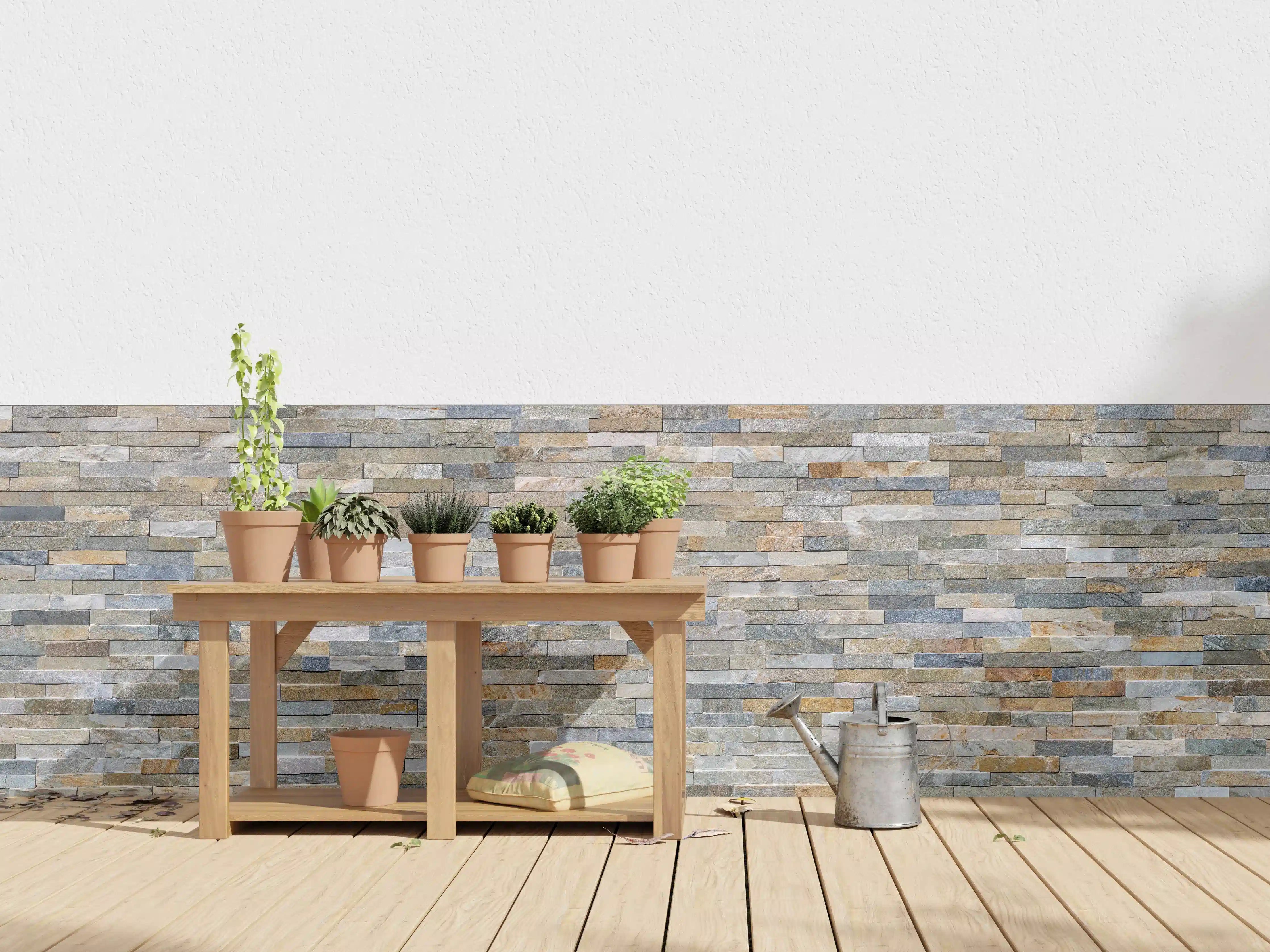 Wandverkleidung außen - Wand aus farbigen Verblendsteinen
