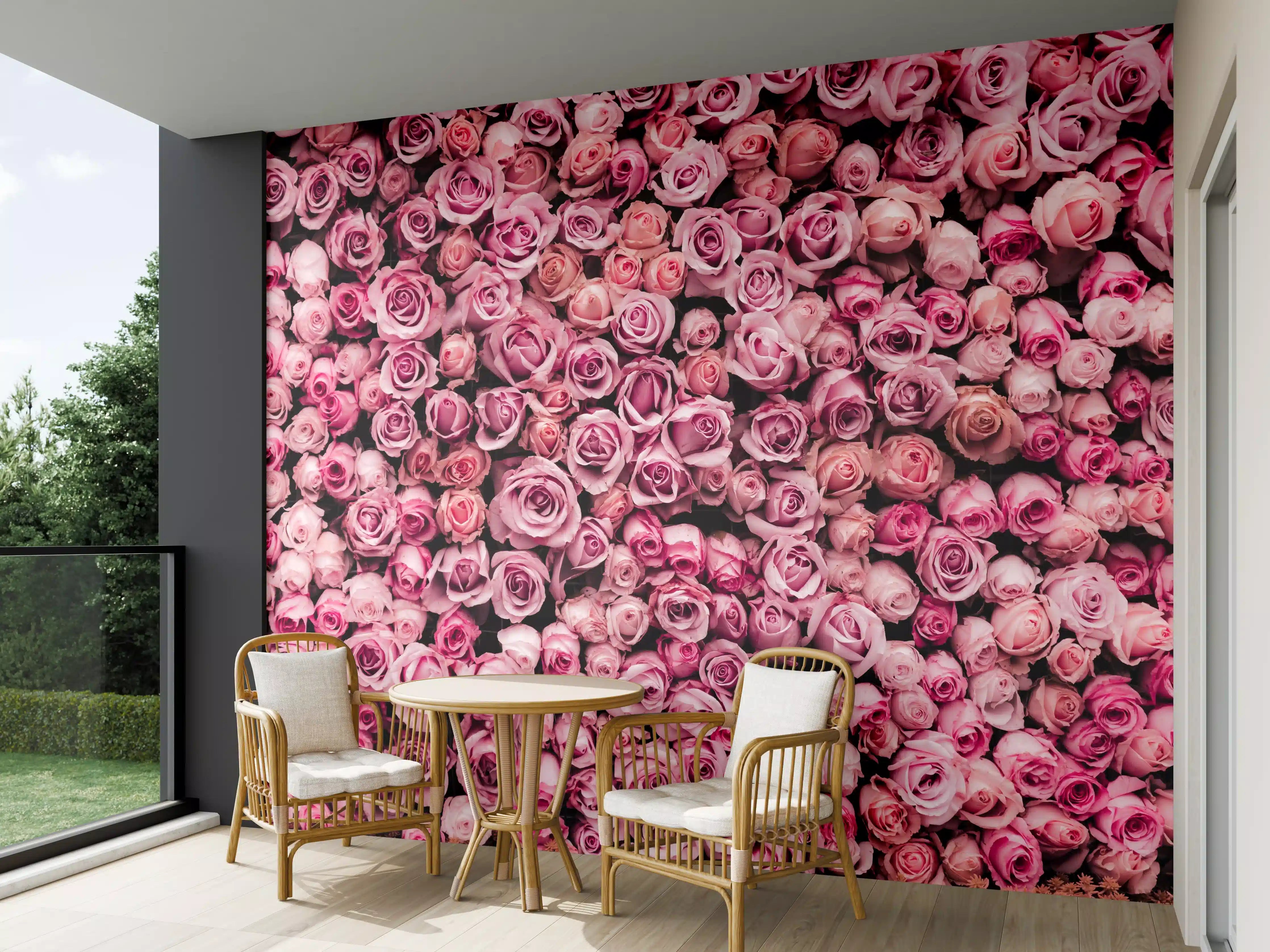 Wandverkleidung außen - Wand aus frischen Rosen