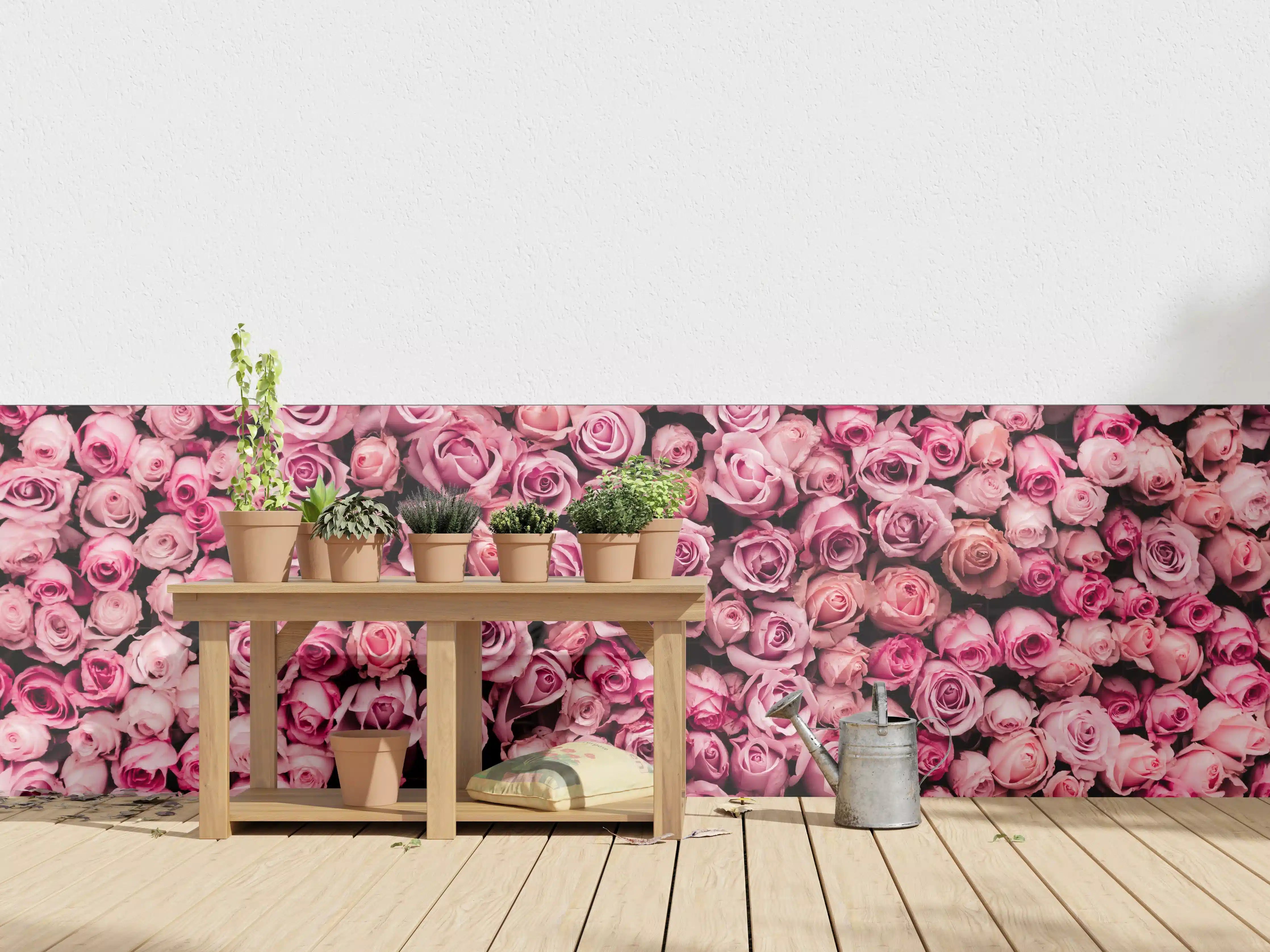 Wandverkleidung außen - Wand aus frischen Rosen