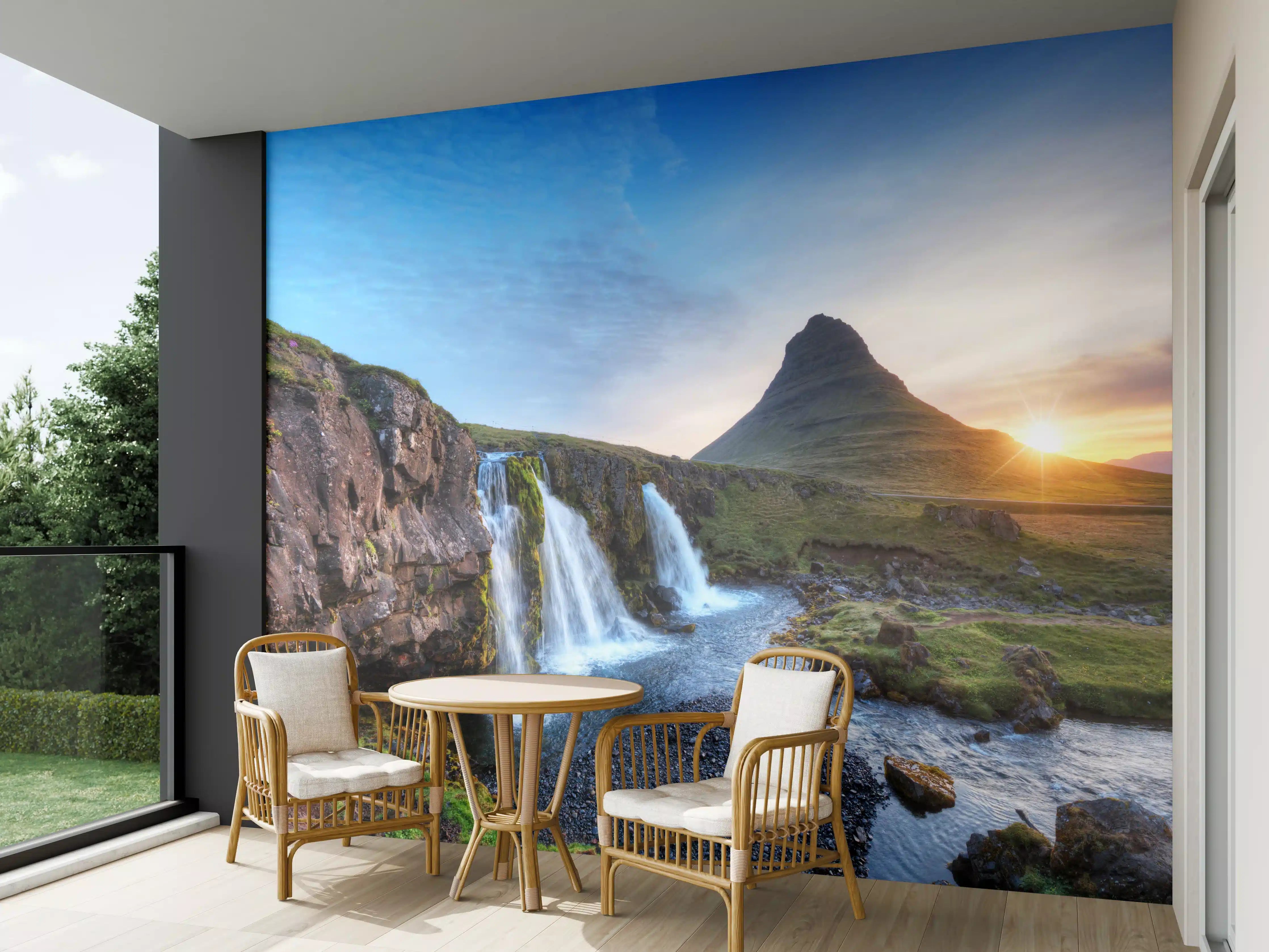 Wandverkleidung außen - Wasserfall bei Sonnenuntergang