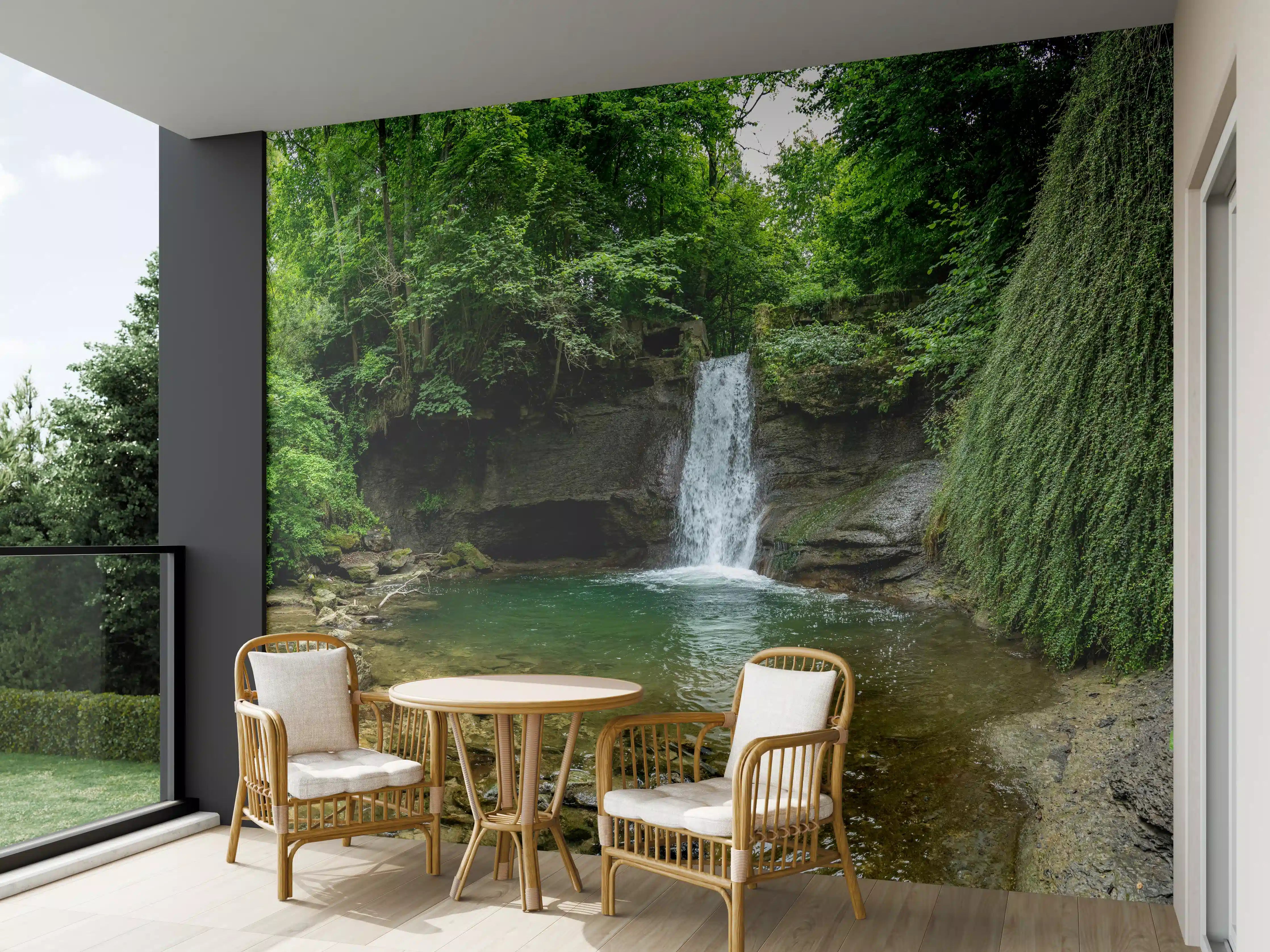 Wandverkleidung außen - Wasserfall im Wald - Utopie