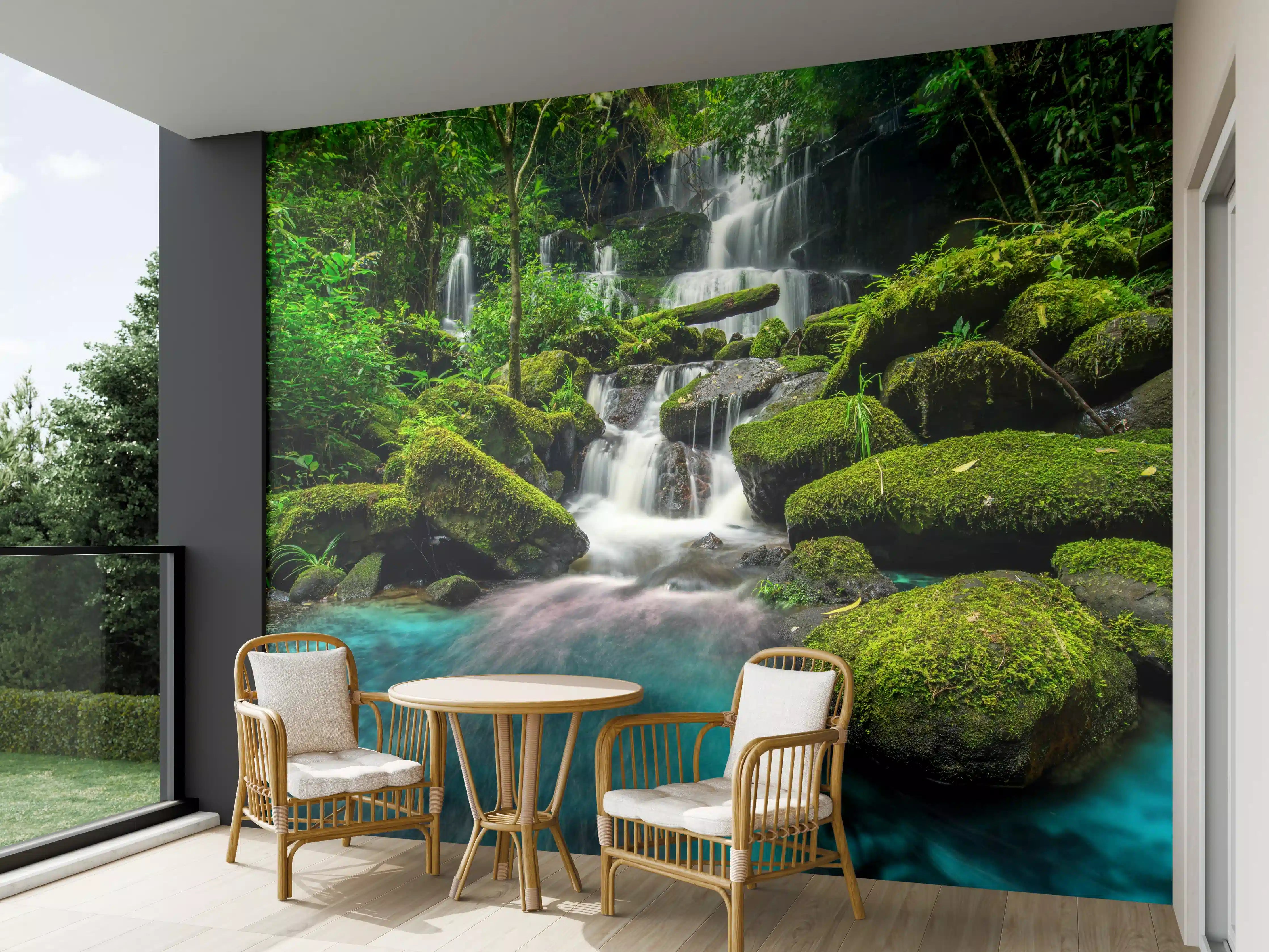 Wandverkleidung außen - Wasserfall im grünen Dschungel von Thailand