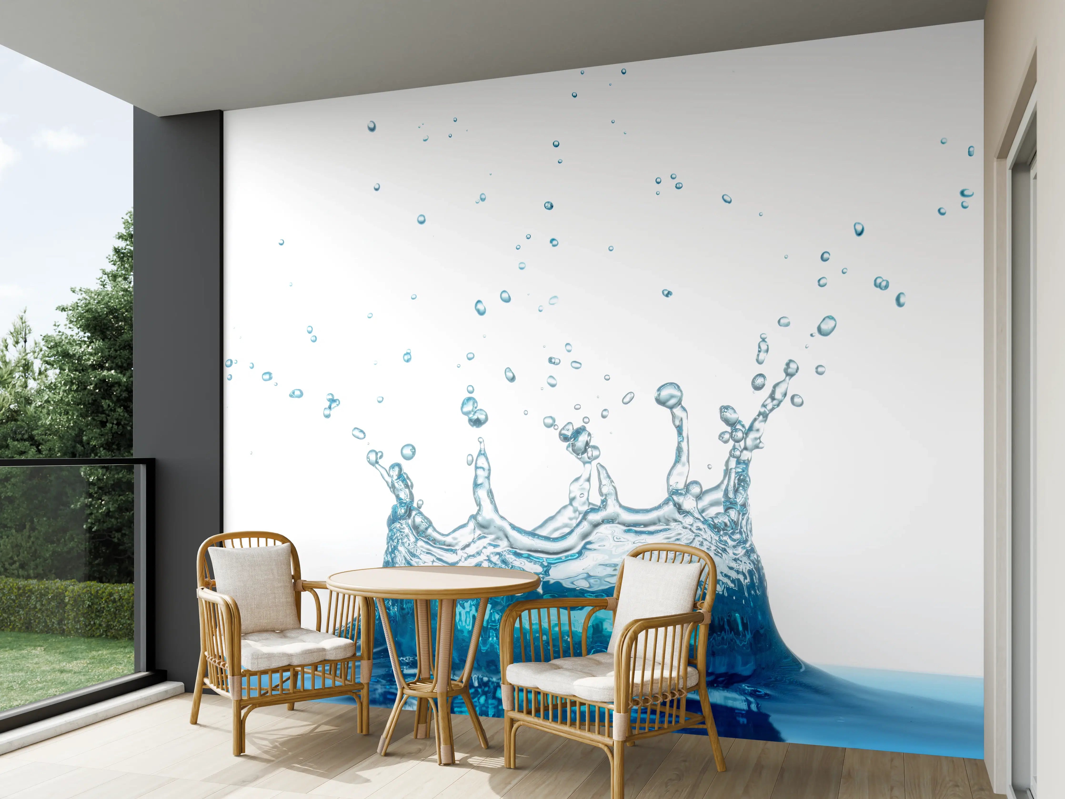 Wandverkleidung außen - Wassersplash in Blau und Weiß
