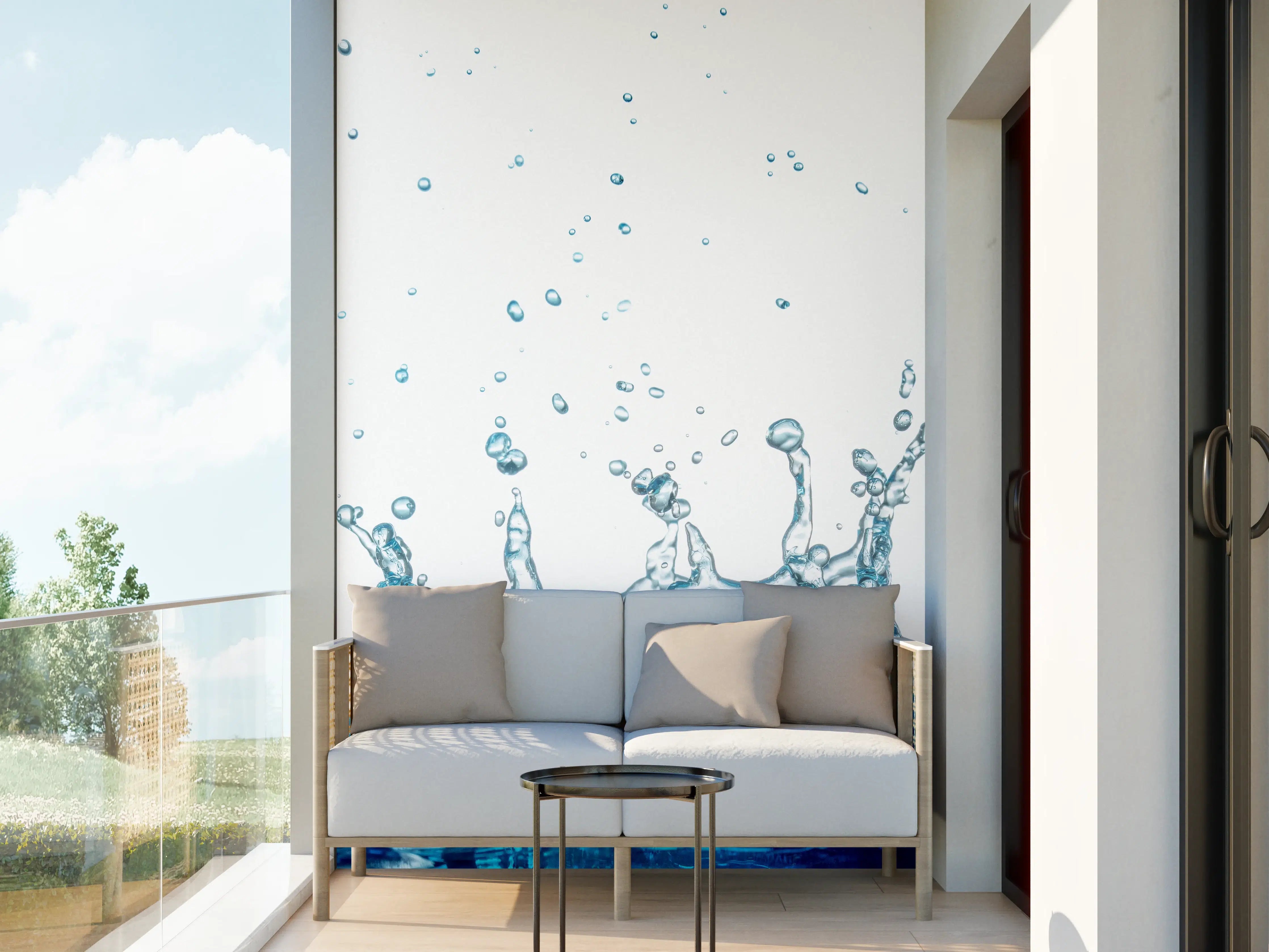 Wandverkleidung außen - Wassersplash in Blau und Weiß