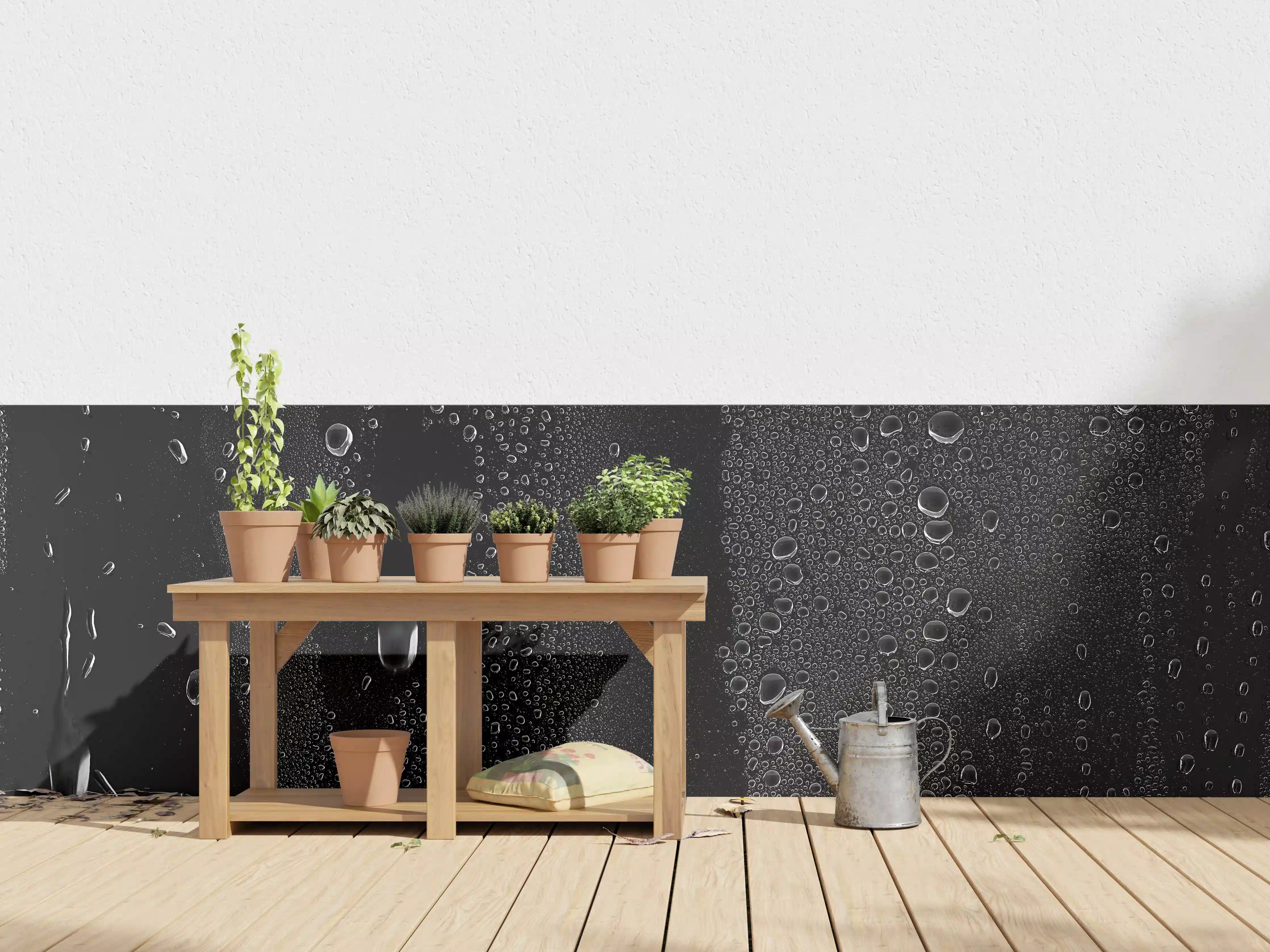 Wandverkleidung außen - Wassertropfen auf schwarzem Glas