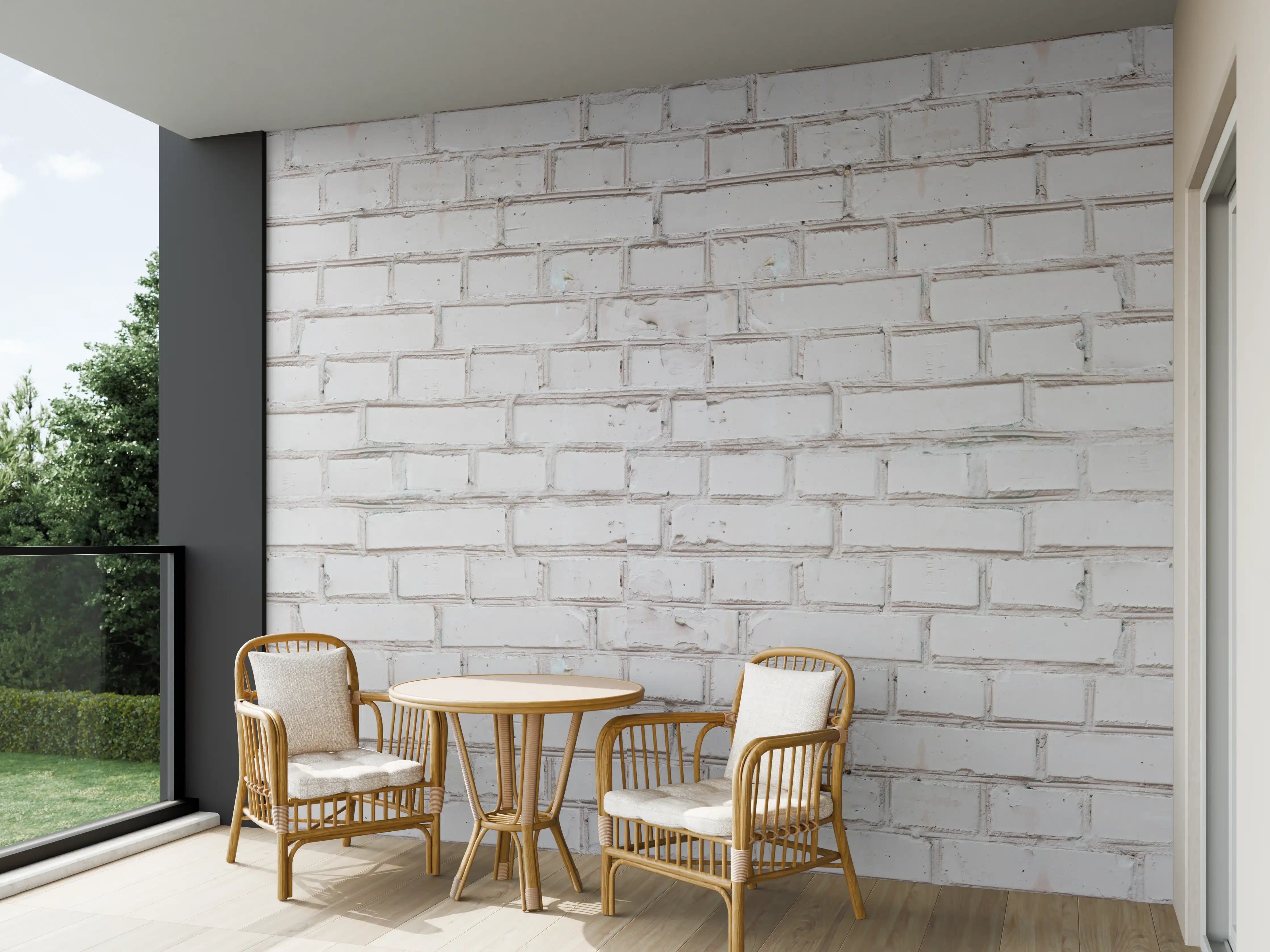 Wandverkleidung außen - Weiß-Beige Ziegelsteinmauer